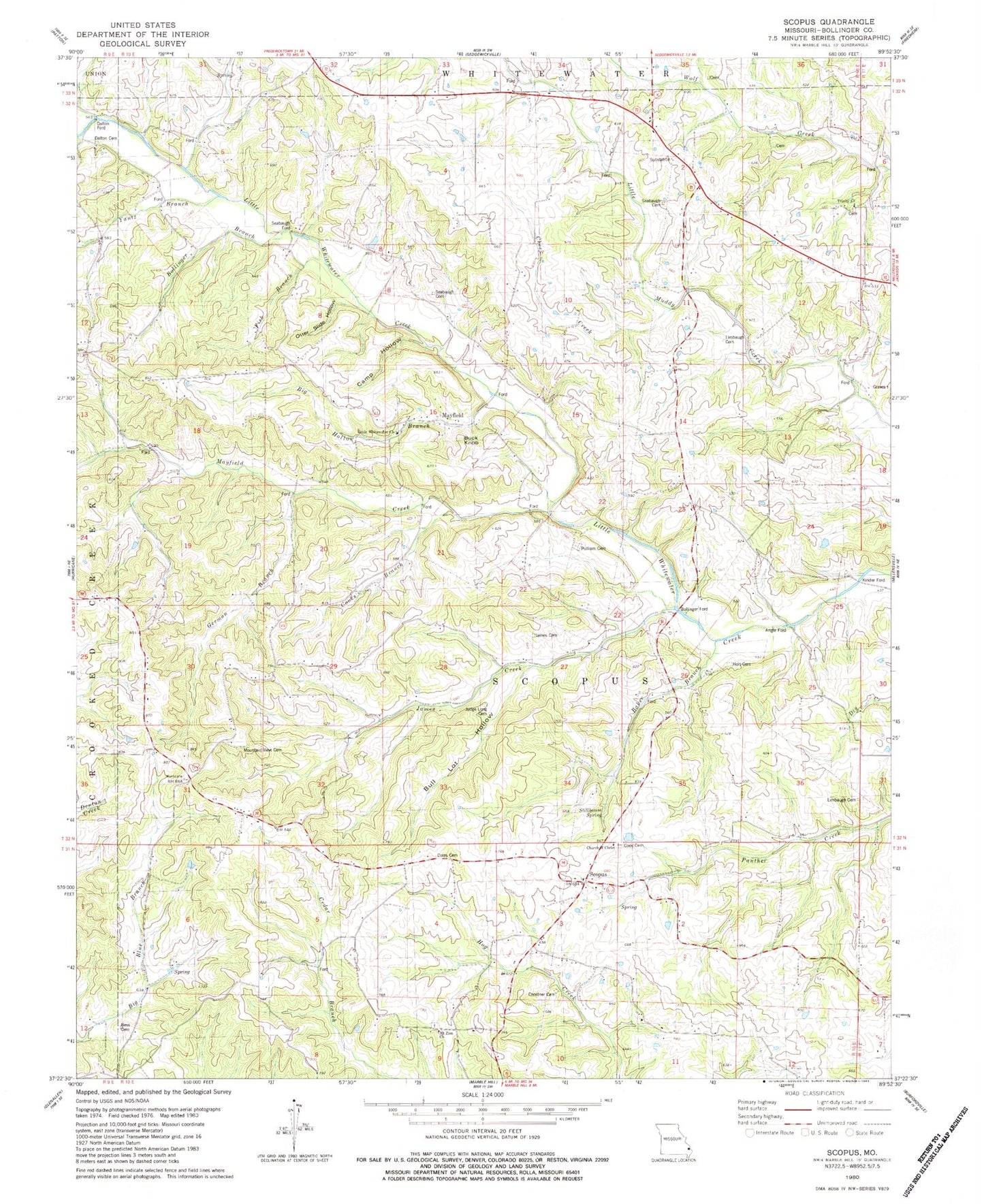 Classic USGS Scopus Missouri 7.5'x7.5' Topo Map Image