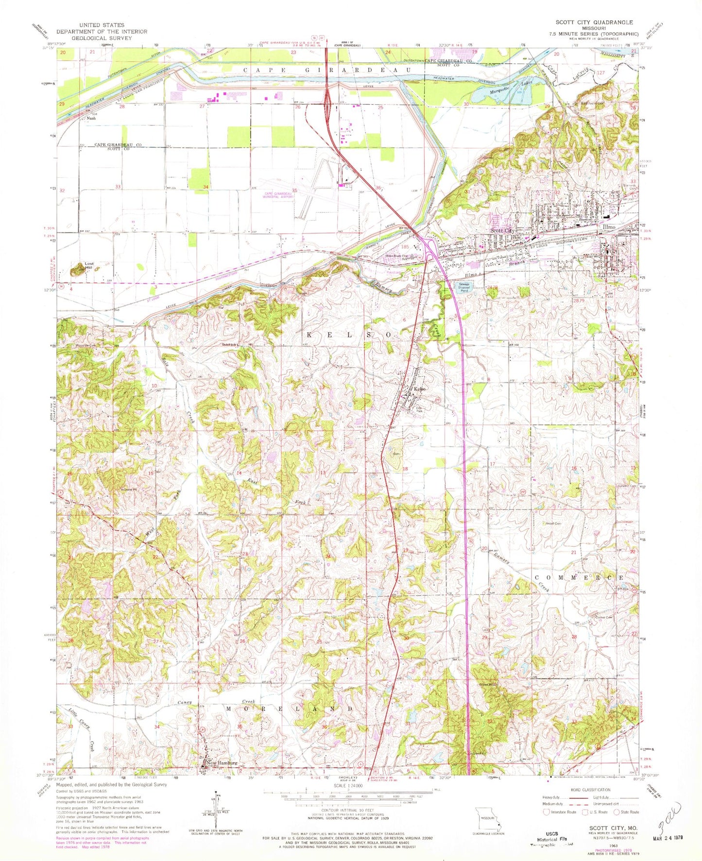 Classic USGS Scott City Missouri 7.5'x7.5' Topo Map Image
