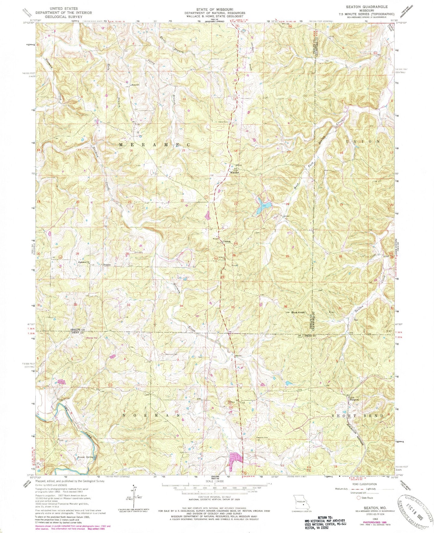 Classic USGS Seaton Missouri 7.5'x7.5' Topo Map Image