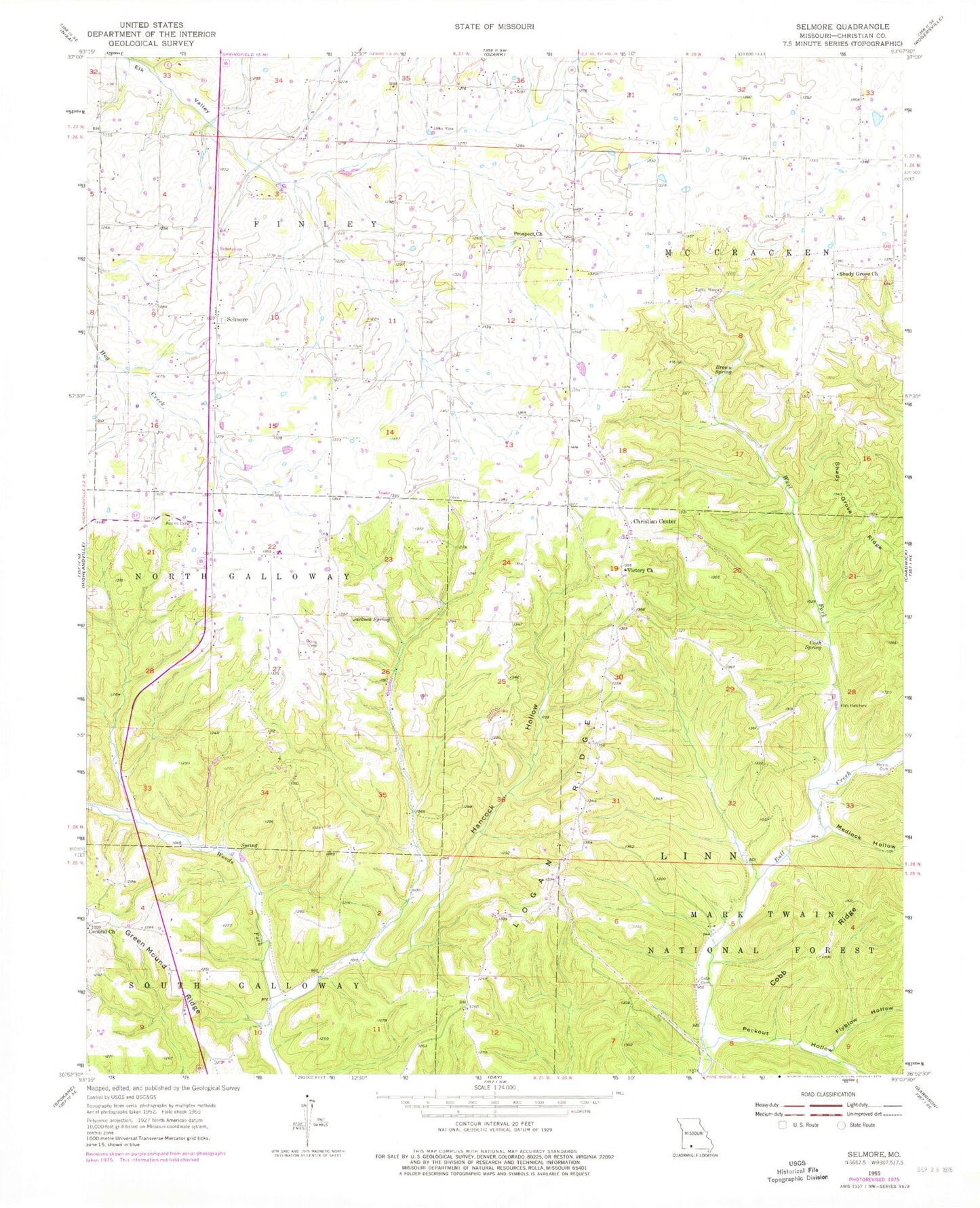 Classic USGS Selmore Missouri 7.5'x7.5' Topo Map Image