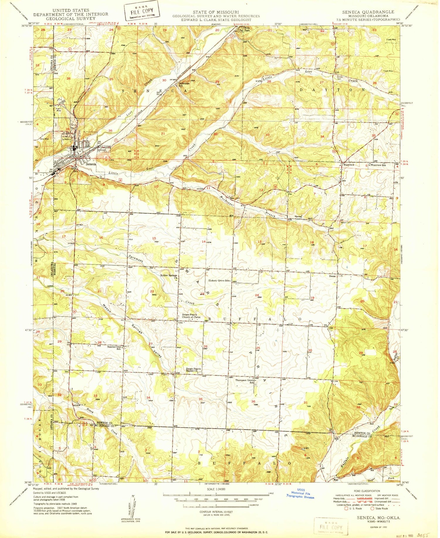 Classic USGS Seneca Missouri 7.5'x7.5' Topo Map Image