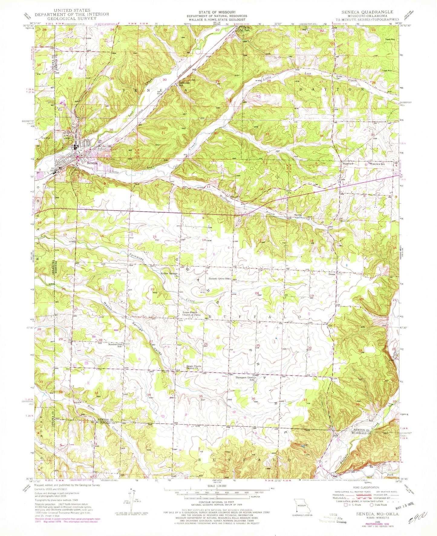 Classic USGS Seneca Missouri 7.5'x7.5' Topo Map Image
