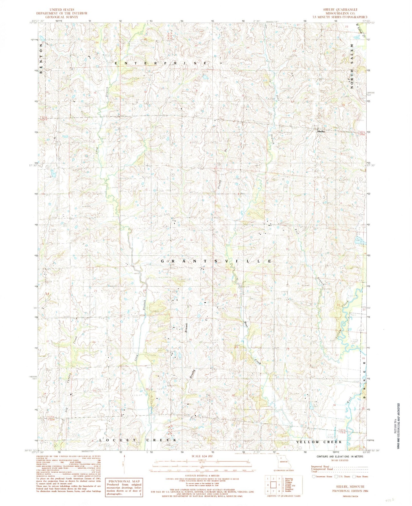 Classic USGS Shelby Missouri 7.5'x7.5' Topo Map Image