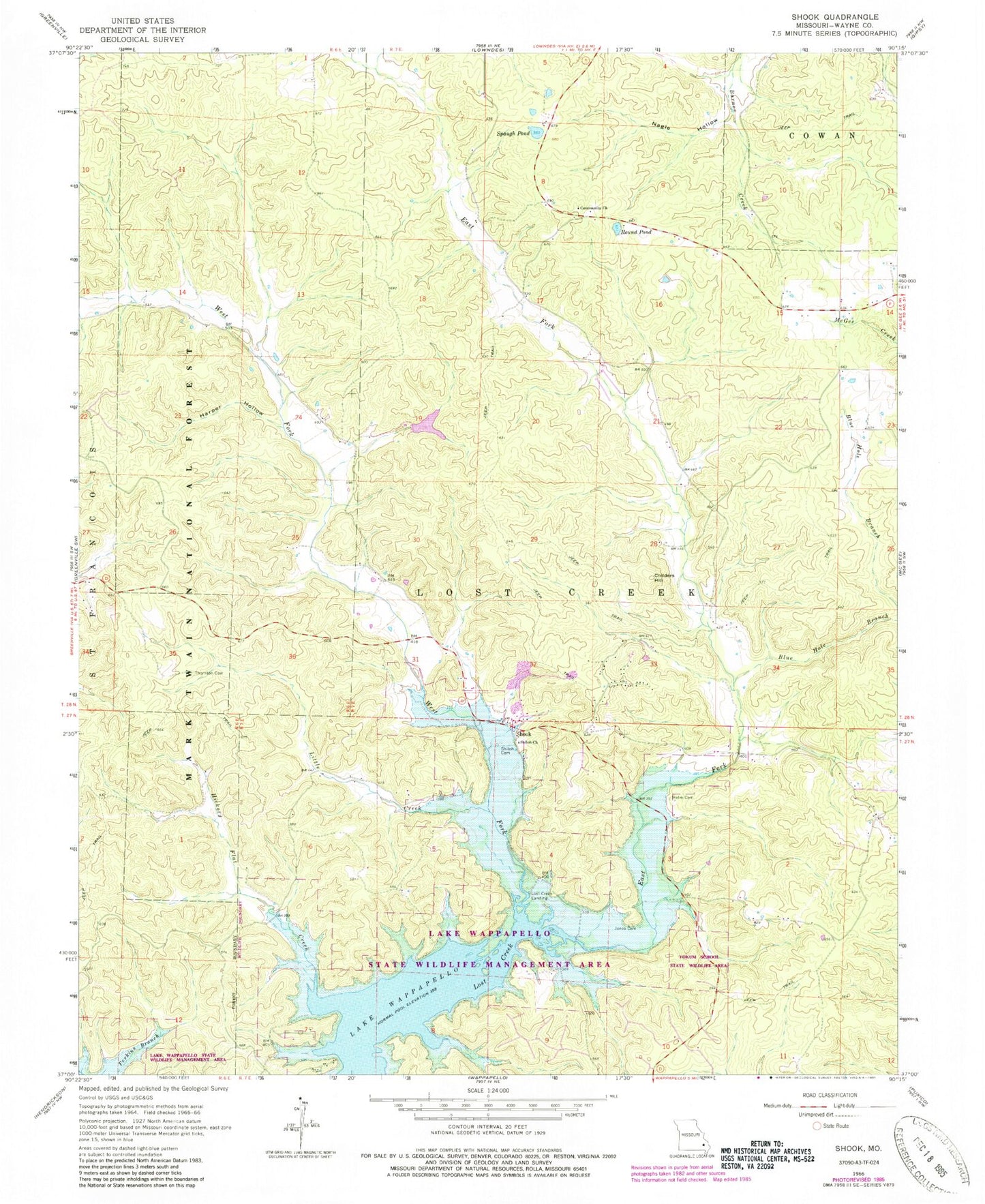 Classic USGS Shook Missouri 7.5'x7.5' Topo Map Image