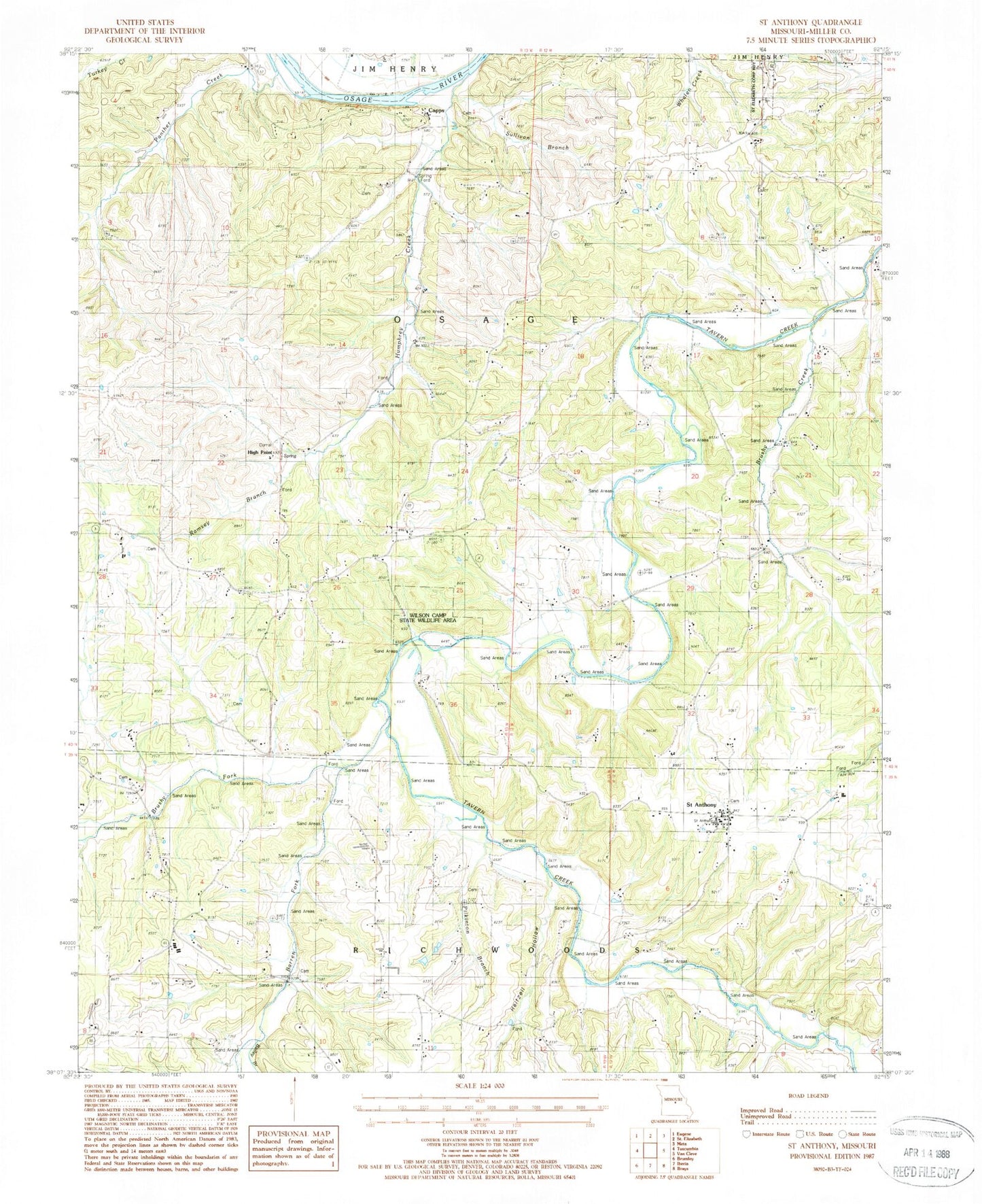 Classic USGS Saint Anthony Missouri 7.5'x7.5' Topo Map Image