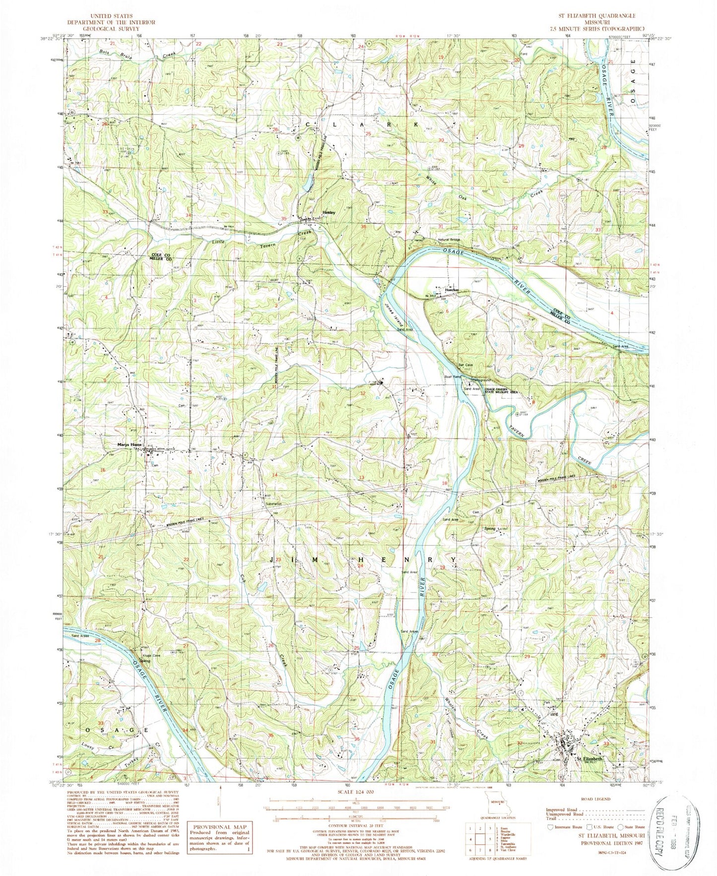 Classic USGS Saint Elizabeth Missouri 7.5'x7.5' Topo Map Image