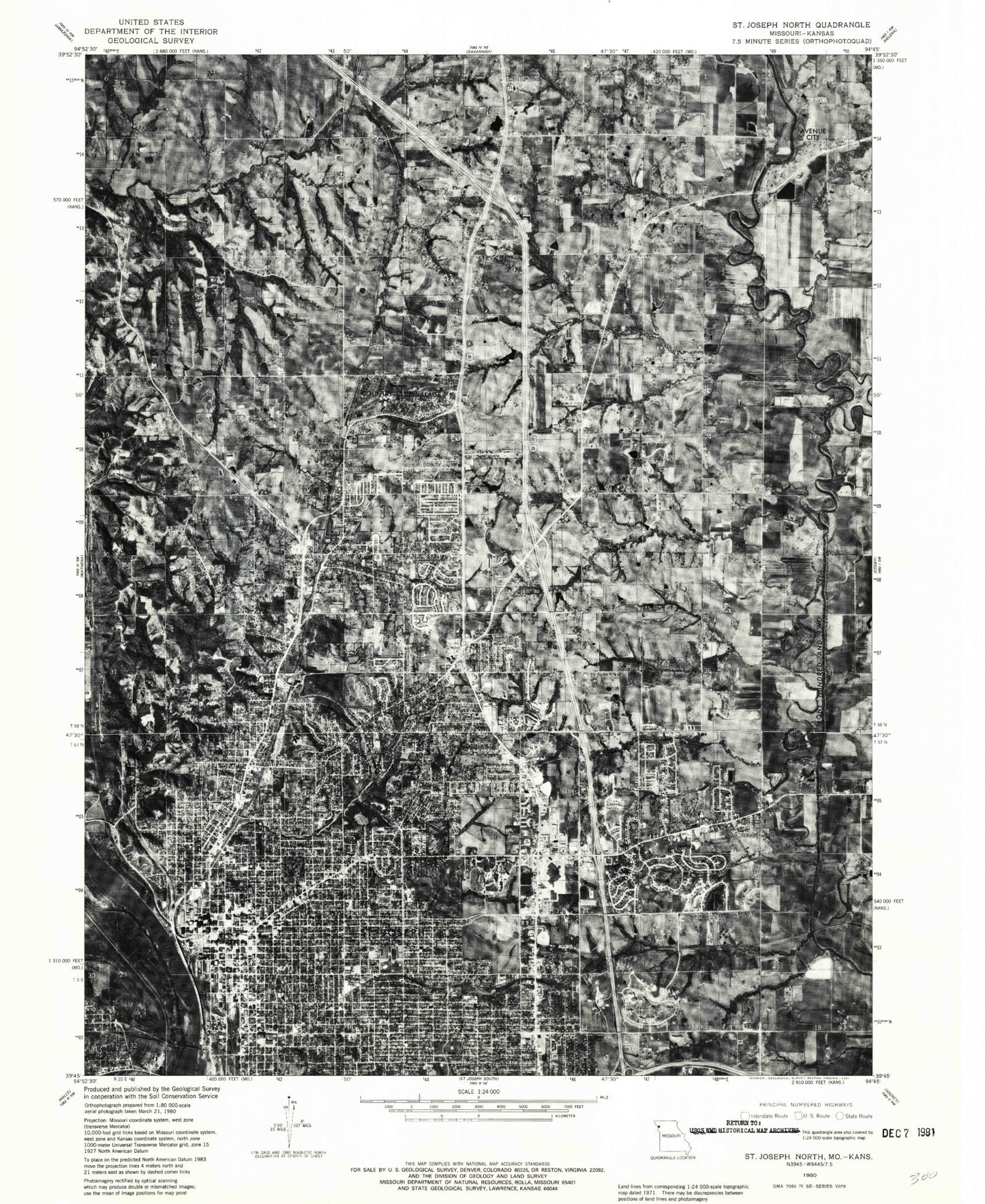 Classic USGS Saint Joseph North Missouri 7.5'x7.5' Topo Map Image