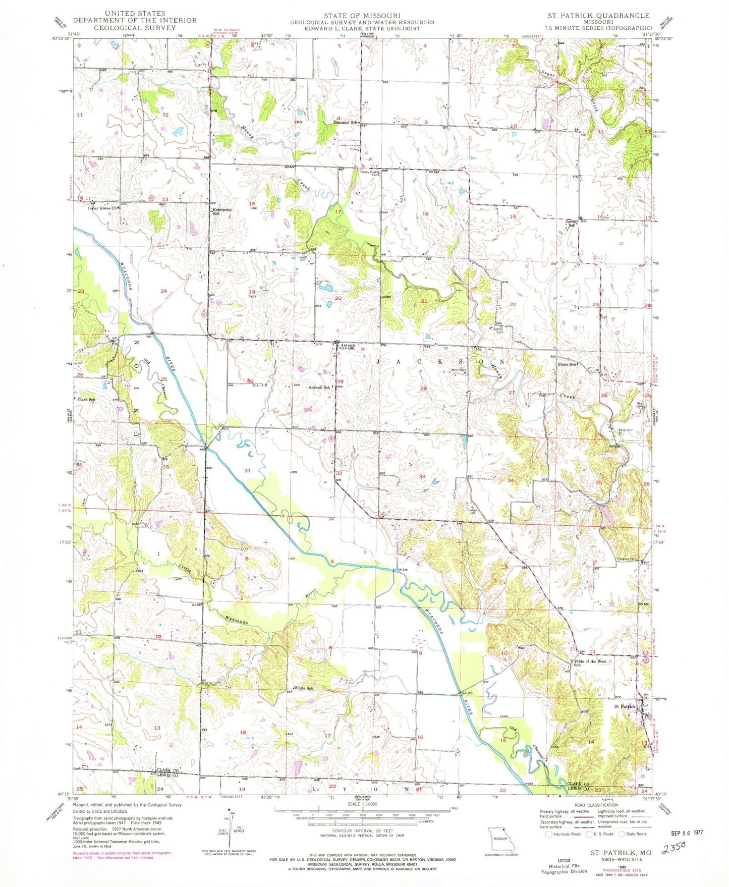 Classic USGS Saint Patrick Missouri 7.5'x7.5' Topo Map Image