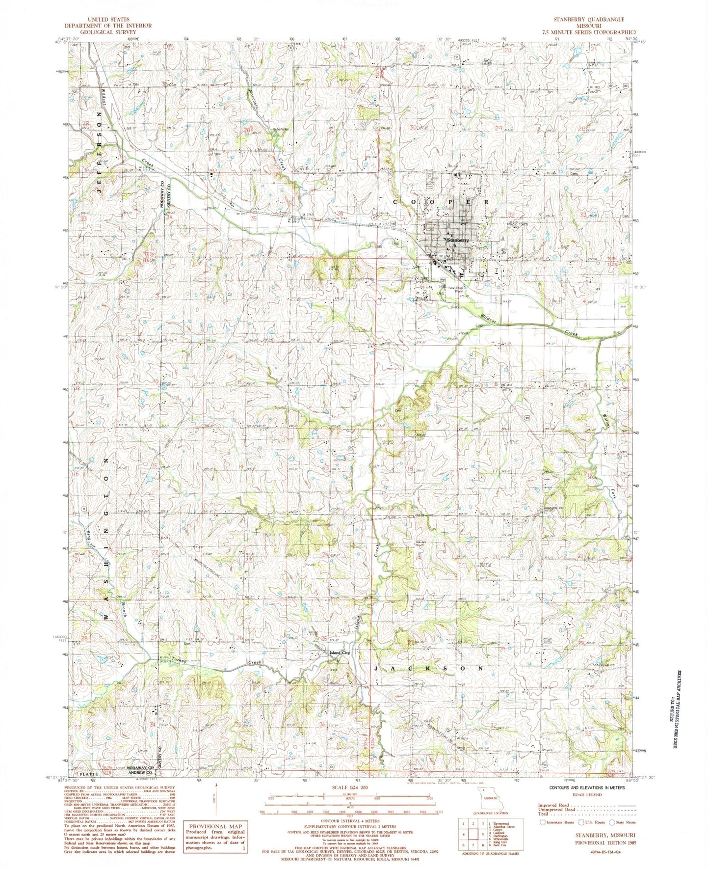Classic USGS Stanberry Missouri 7.5'x7.5' Topo Map Image
