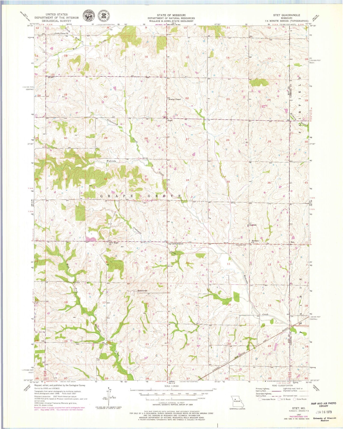 Classic USGS Stet Missouri 7.5'x7.5' Topo Map Image