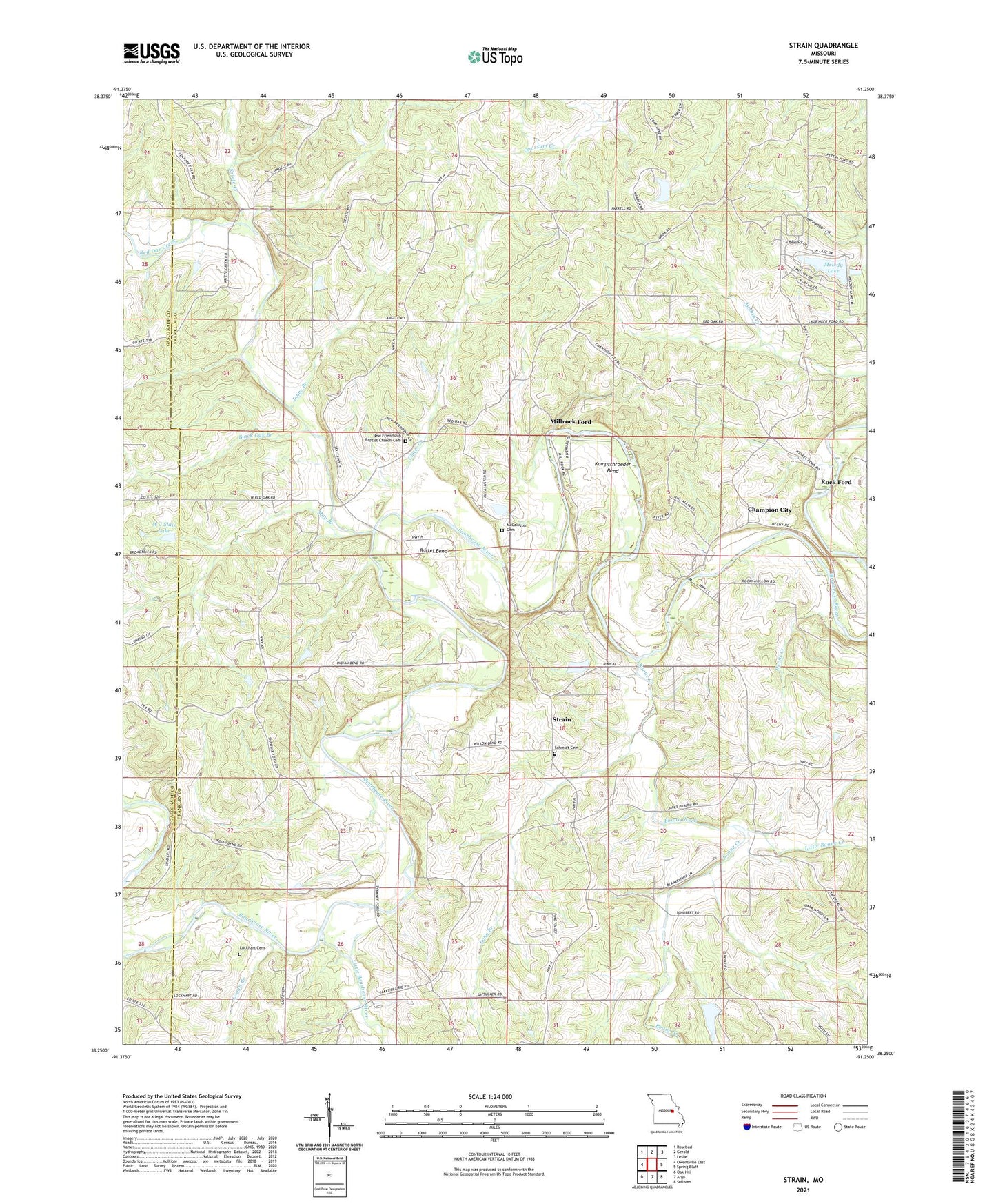 Strain Missouri US Topo Map Image