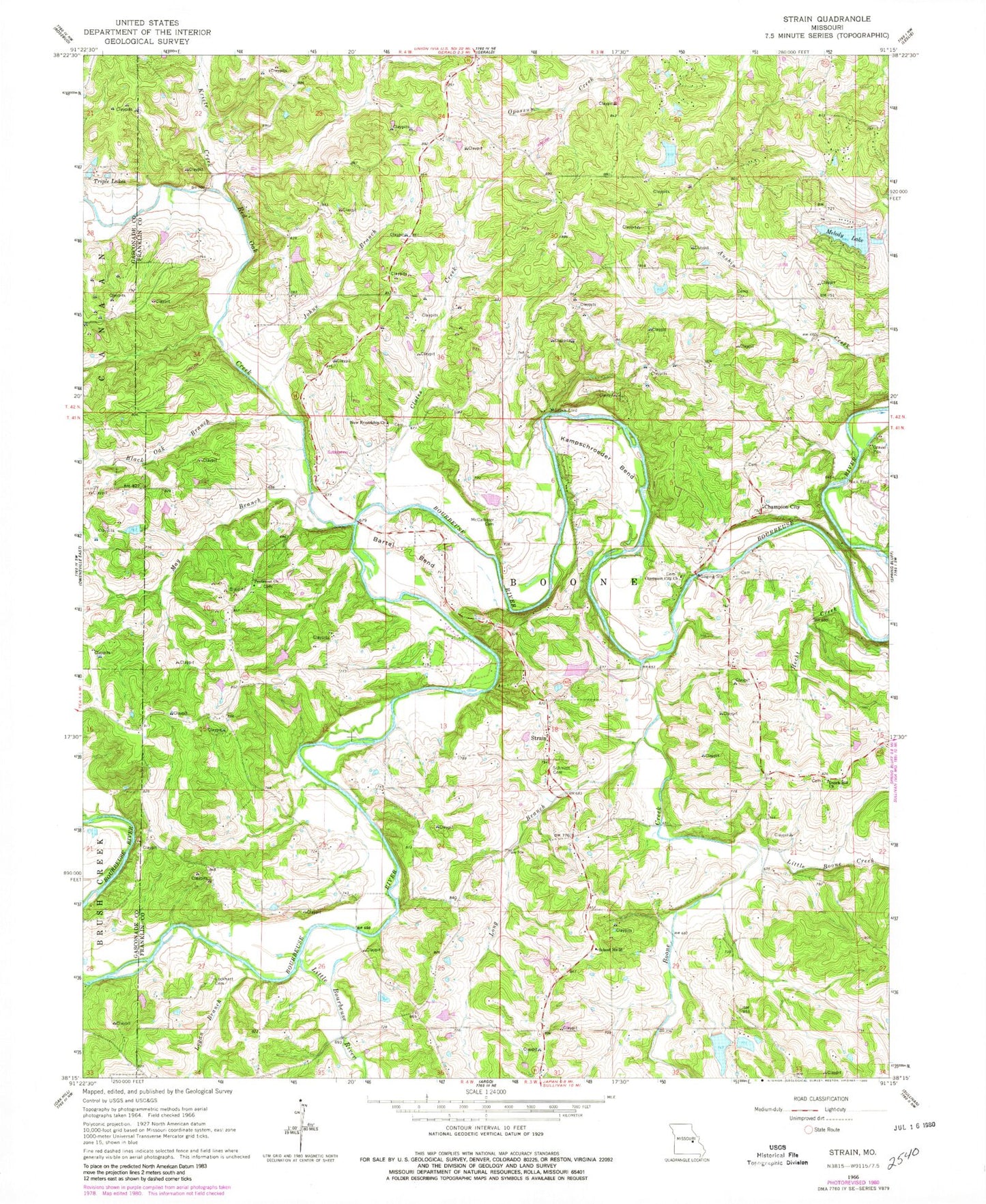 Classic USGS Strain Missouri 7.5'x7.5' Topo Map Image