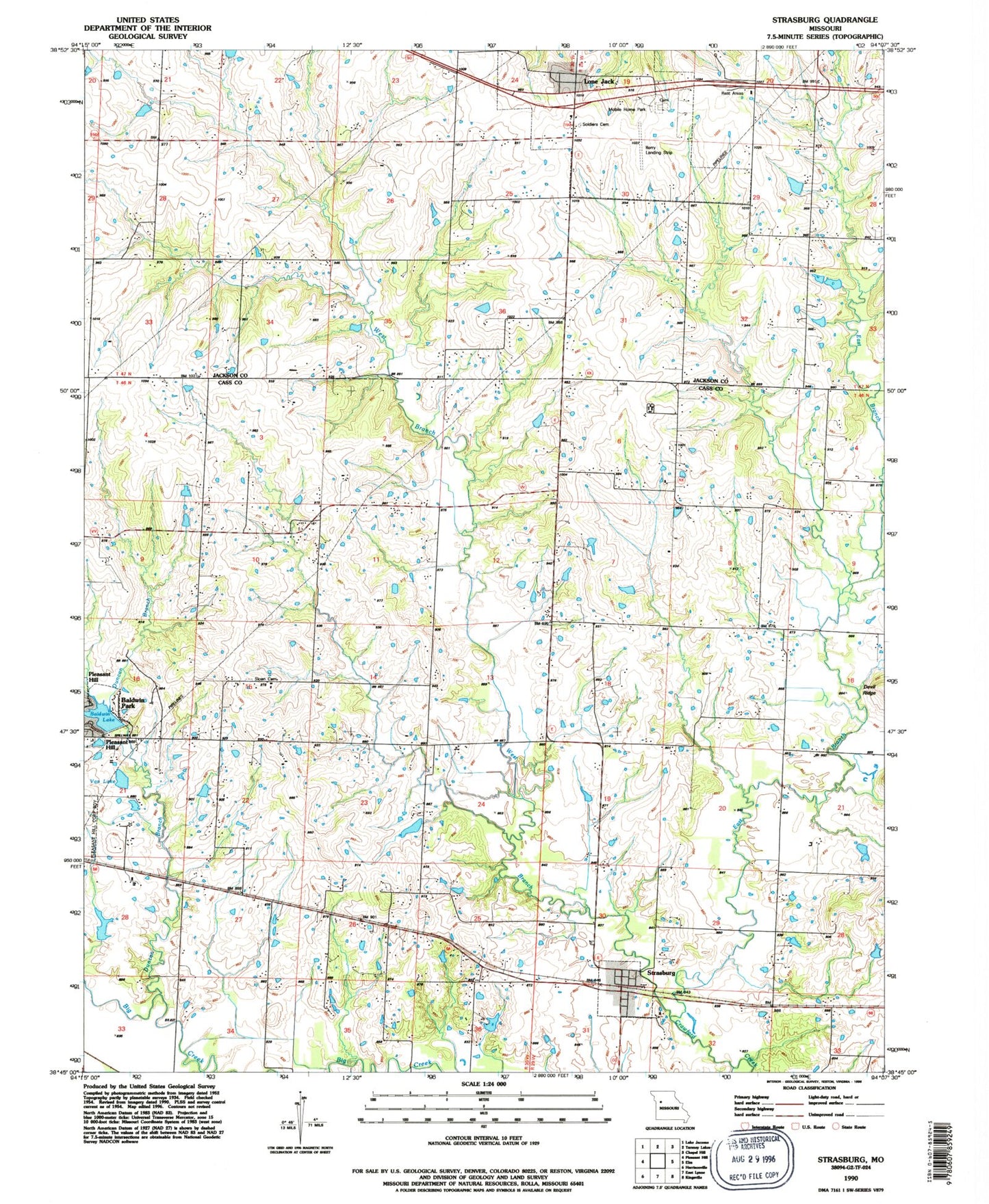 Classic USGS Strasburg Missouri 7.5'x7.5' Topo Map Image