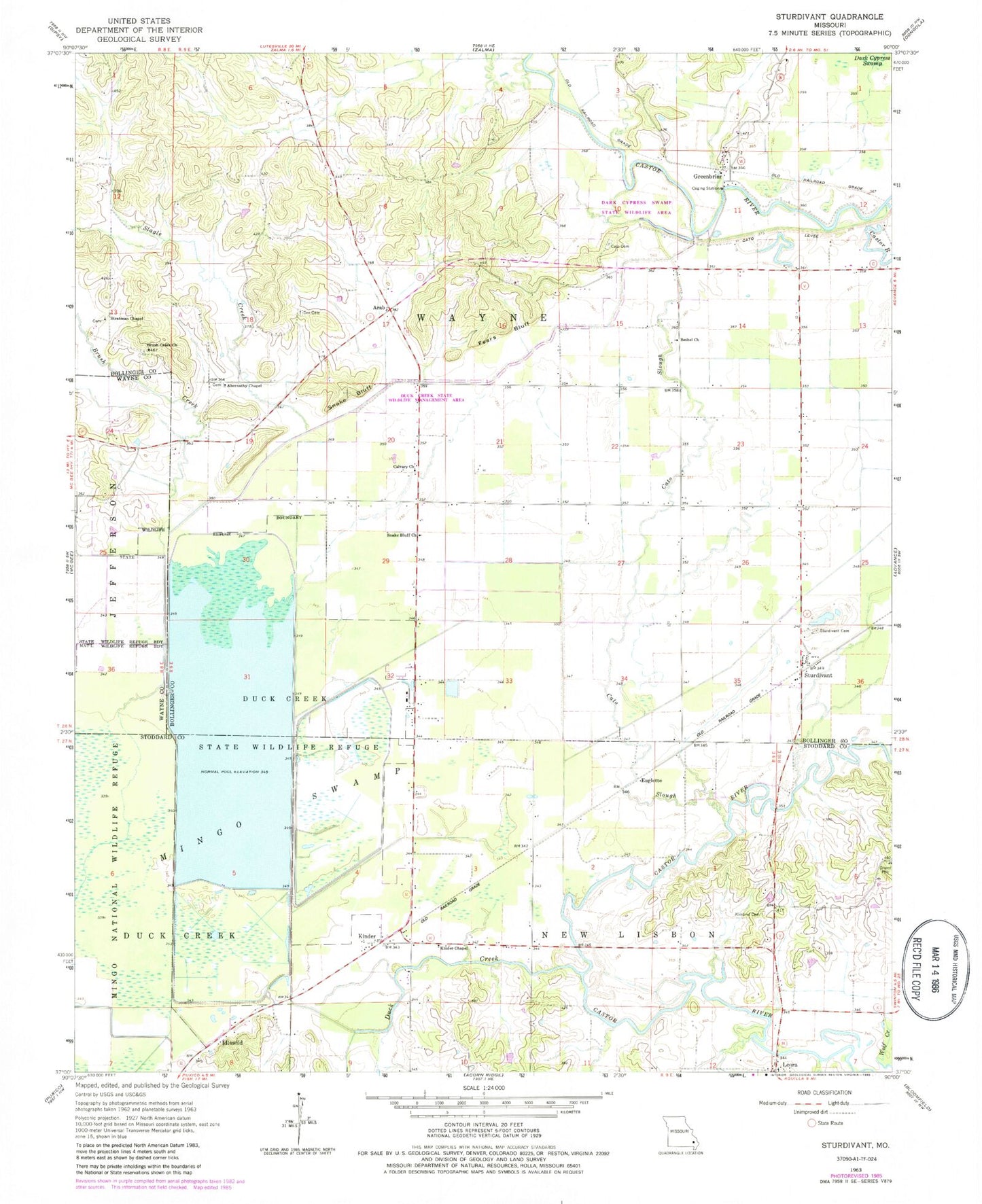 Classic USGS Sturdivant Missouri 7.5'x7.5' Topo Map Image