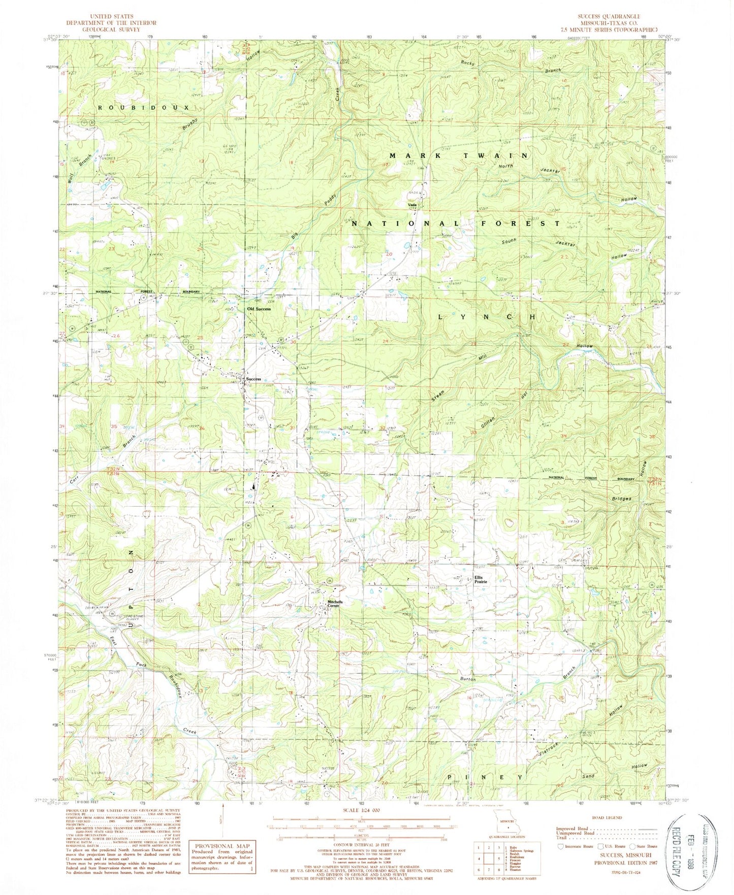 Classic USGS Success Missouri 7.5'x7.5' Topo Map Image