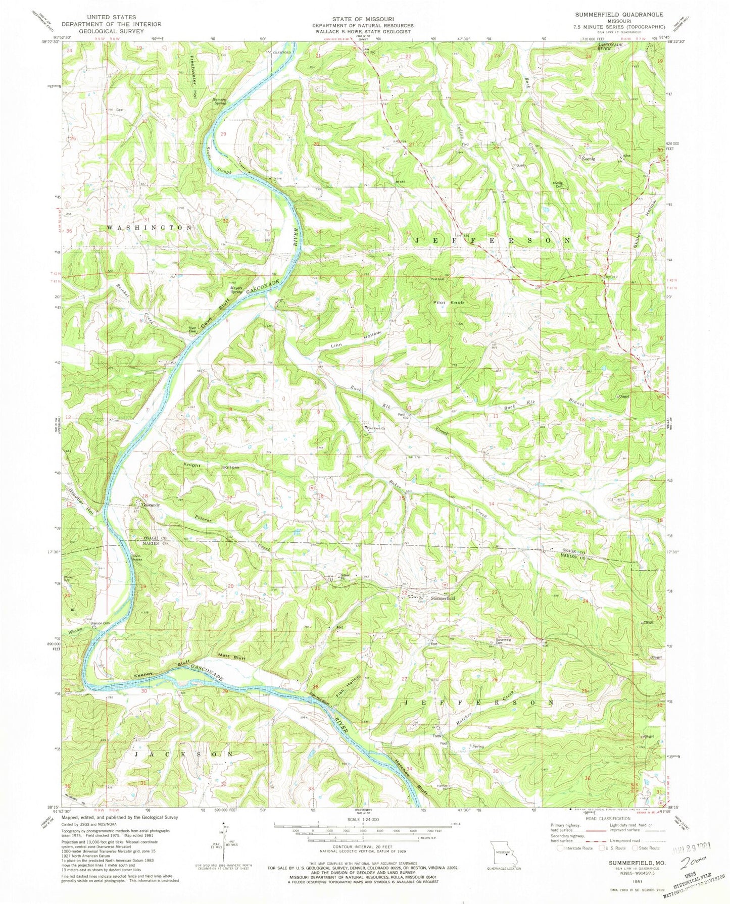 Classic USGS Summerfield Missouri 7.5'x7.5' Topo Map Image
