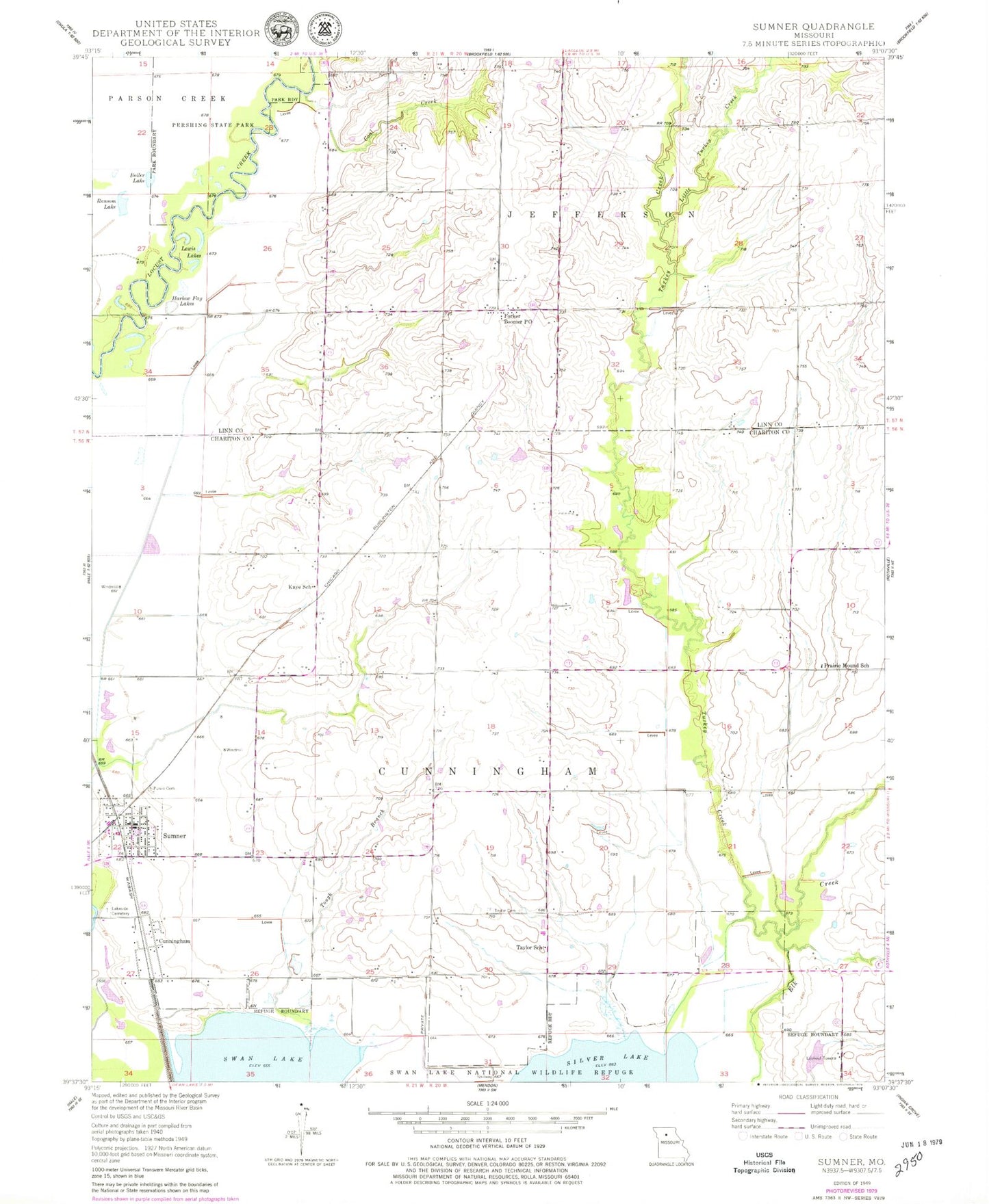 Classic USGS Sumner Missouri 7.5'x7.5' Topo Map Image