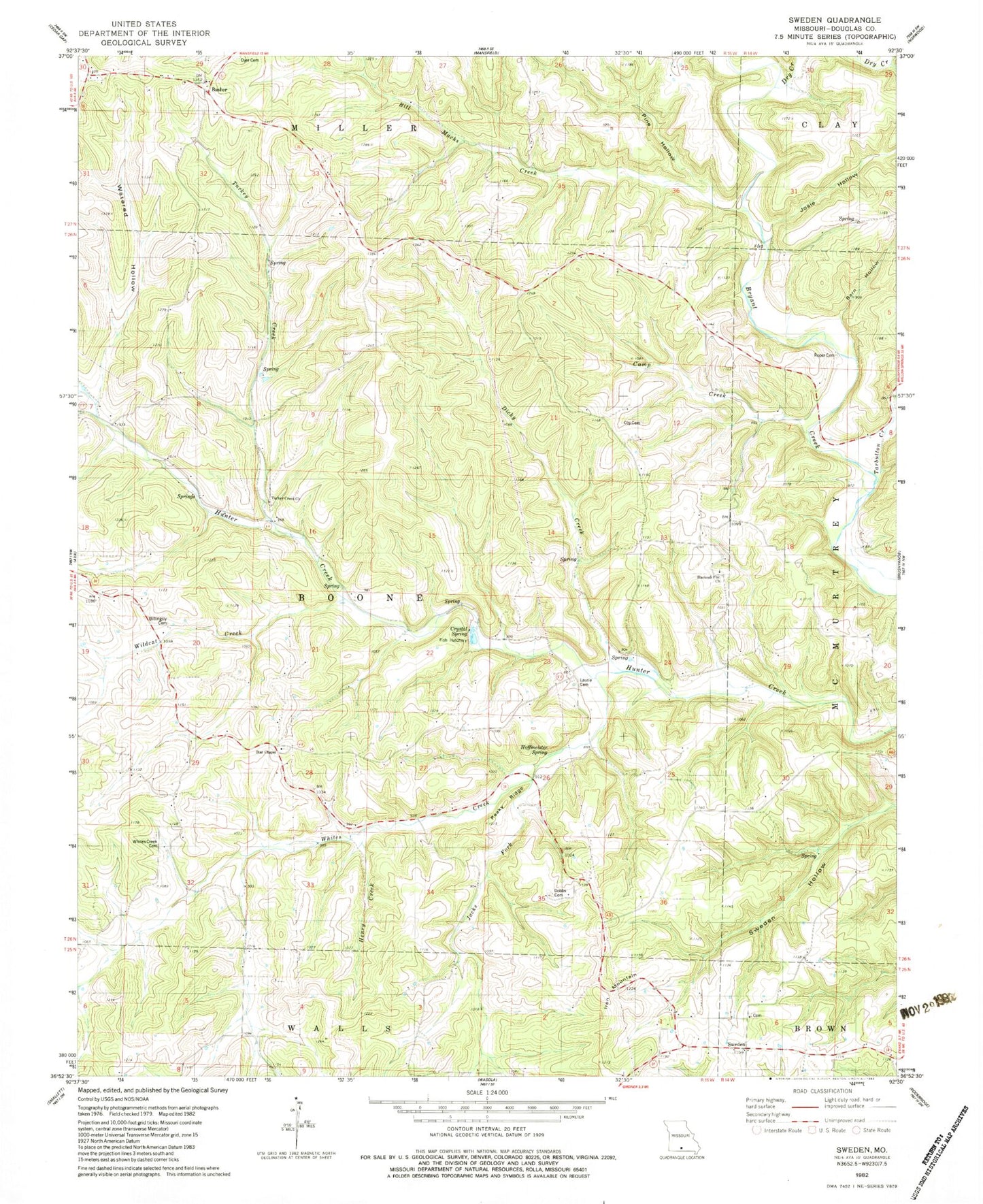 Classic USGS Sweden Missouri 7.5'x7.5' Topo Map Image
