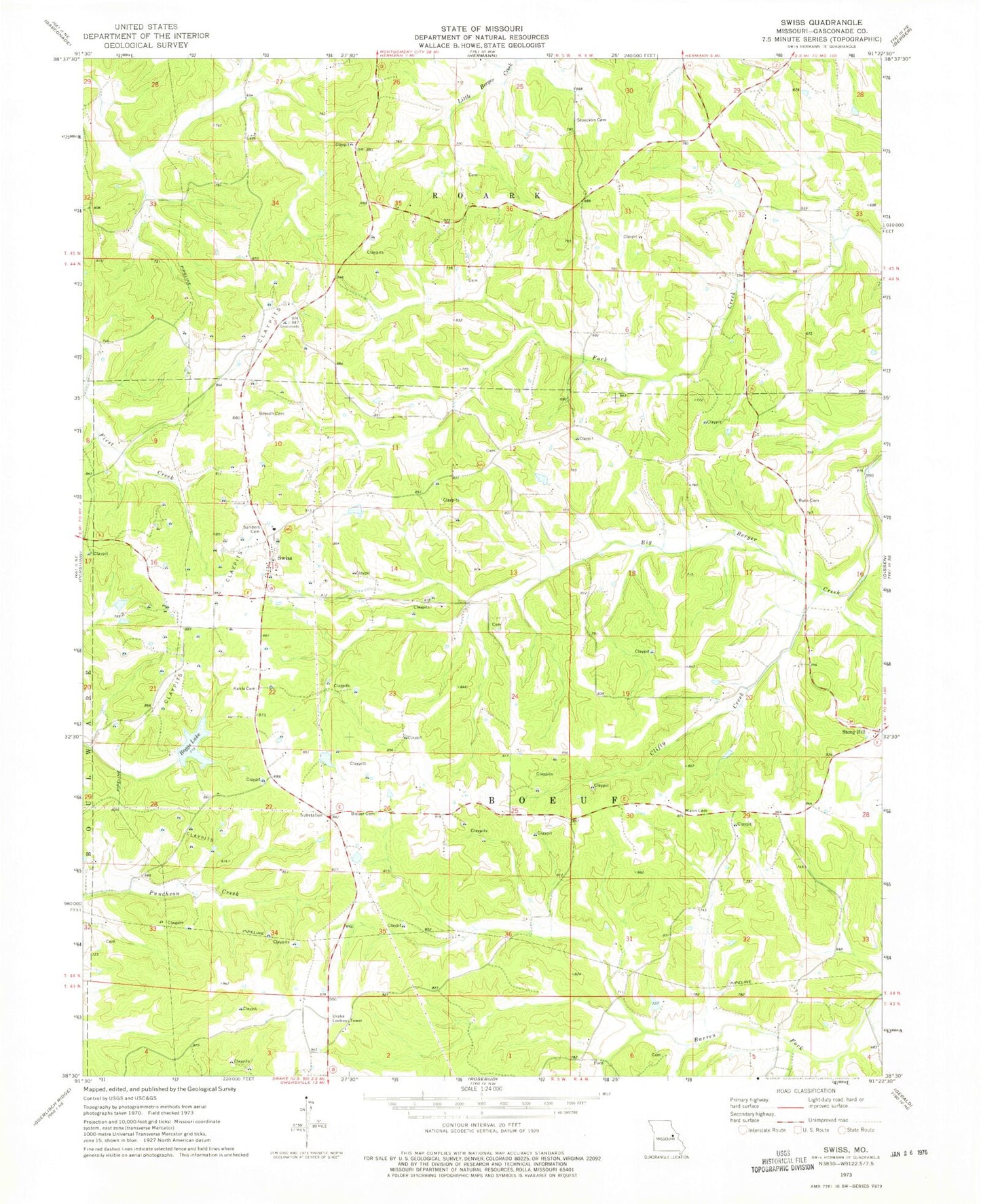 Classic USGS Swiss Missouri 7.5'x7.5' Topo Map Image