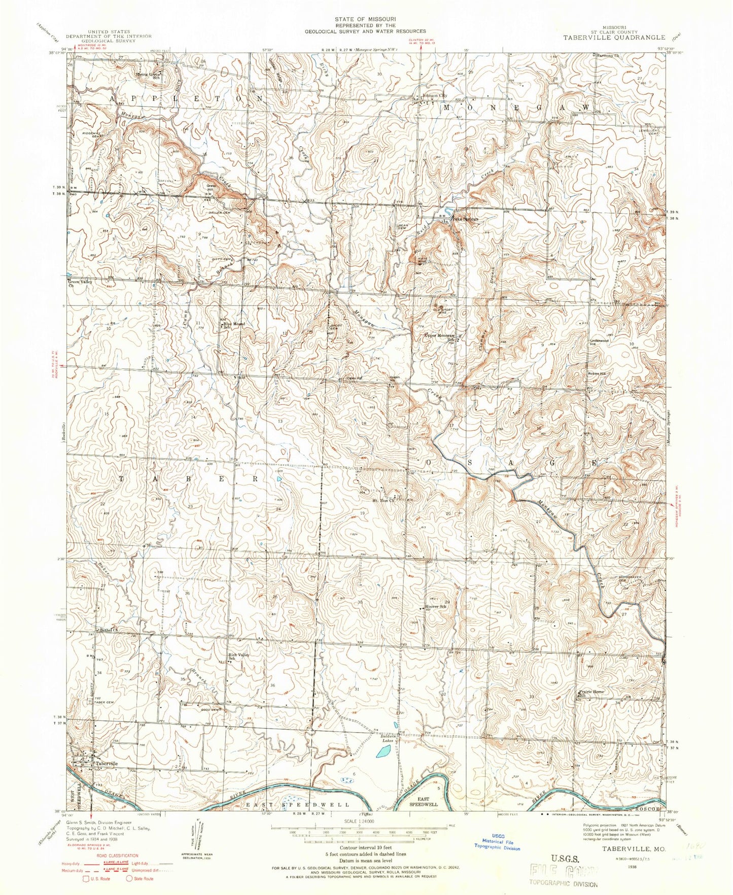 Classic USGS Taberville Missouri 7.5'x7.5' Topo Map Image