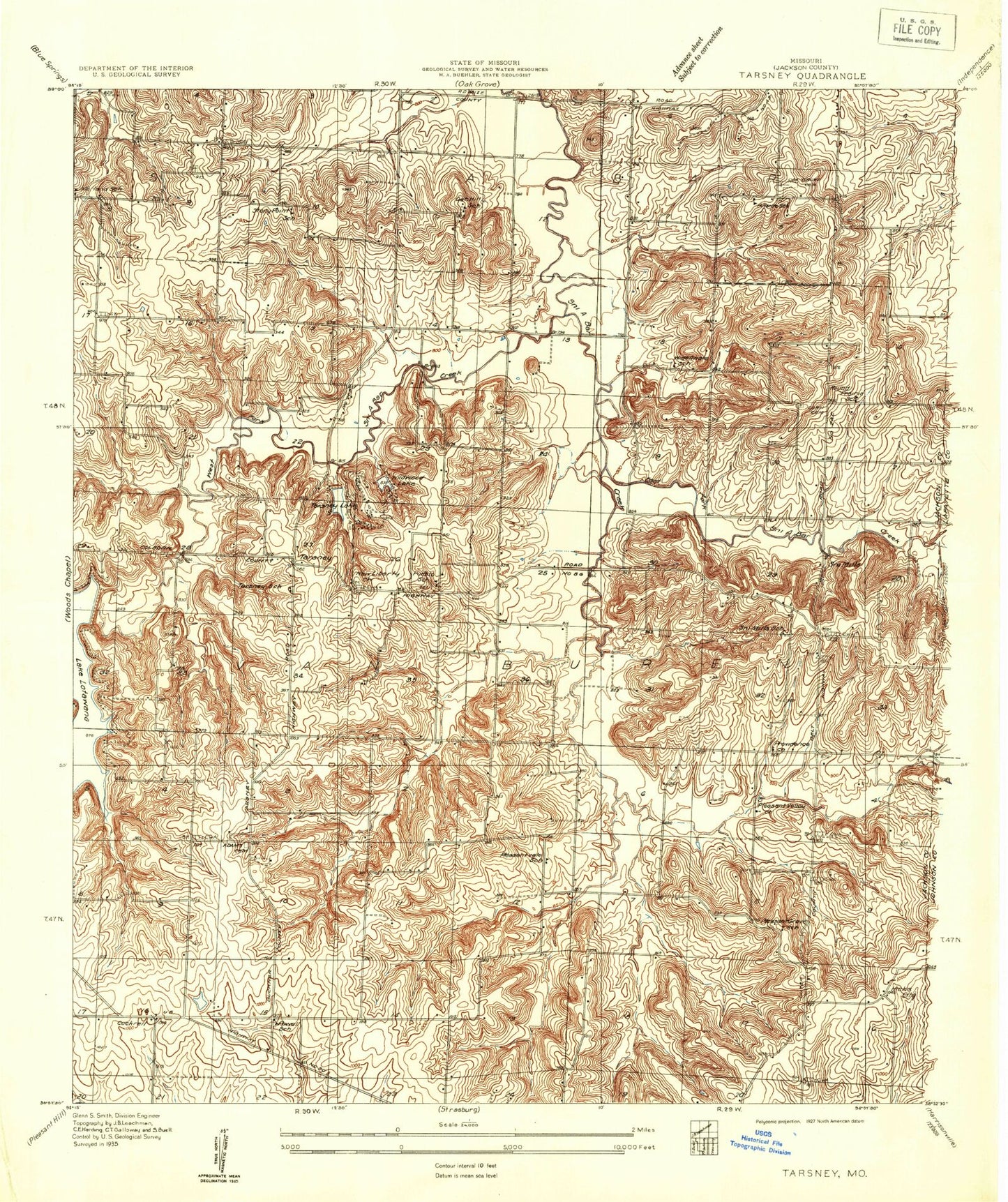 Classic USGS Tarsney Lakes Missouri 7.5'x7.5' Topo Map Image