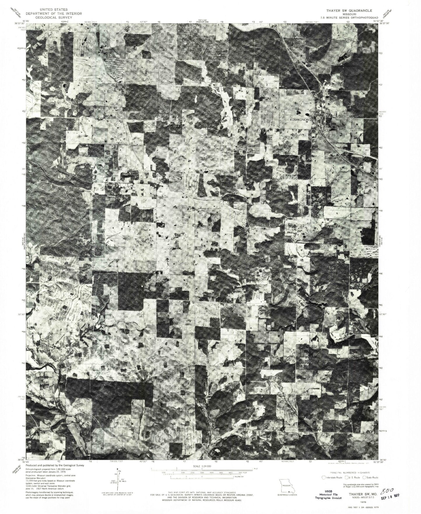 Classic USGS Koshkonong Missouri 7.5'x7.5' Topo Map Image