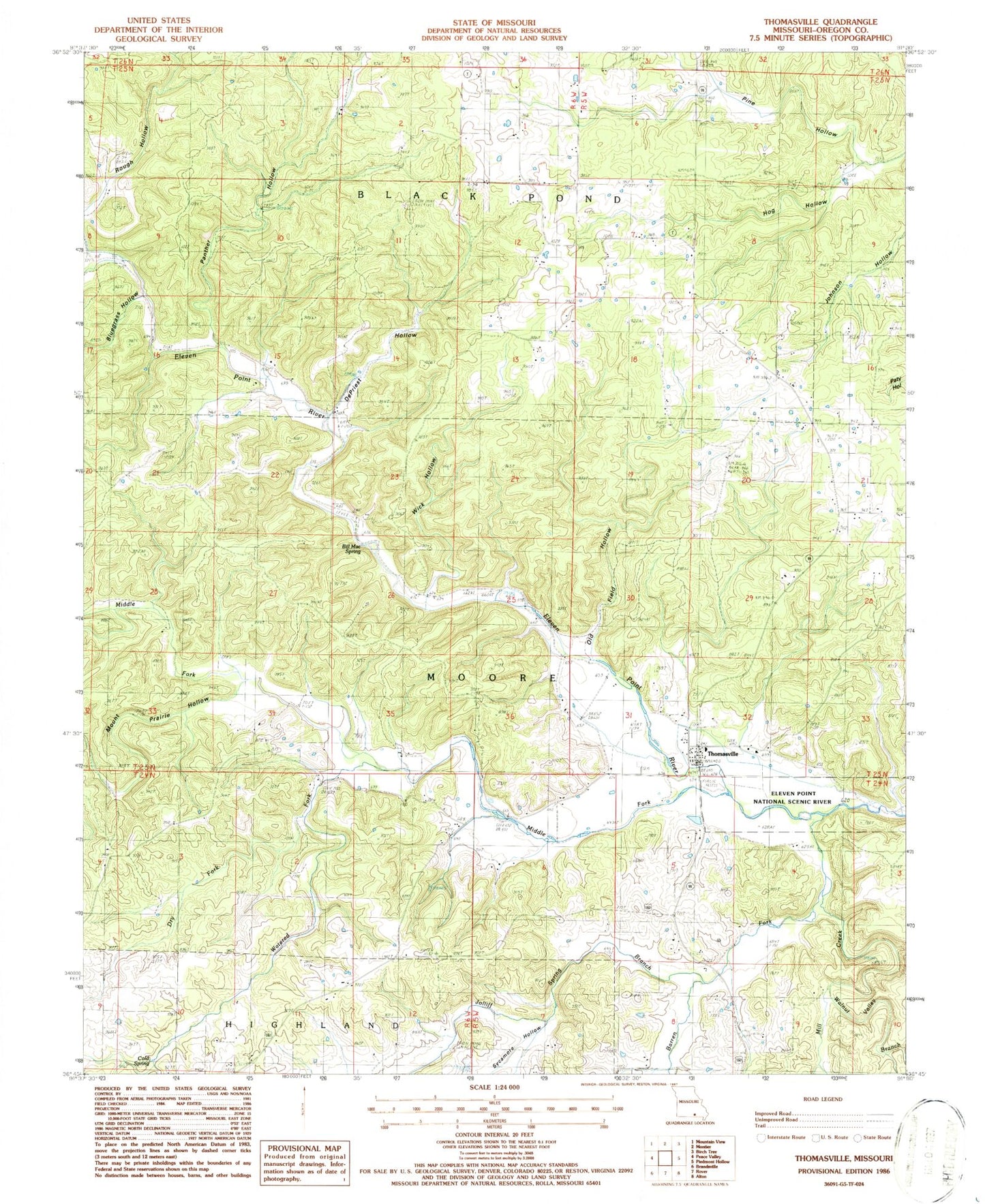 Classic USGS Thomasville Missouri 7.5'x7.5' Topo Map Image