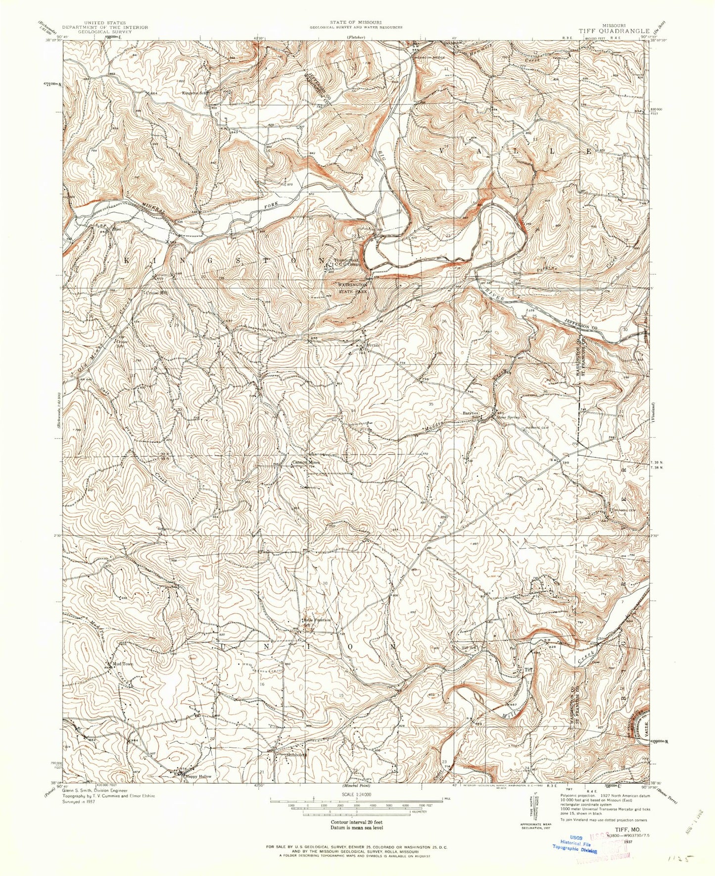 Classic USGS Tiff Missouri 7.5'x7.5' Topo Map Image