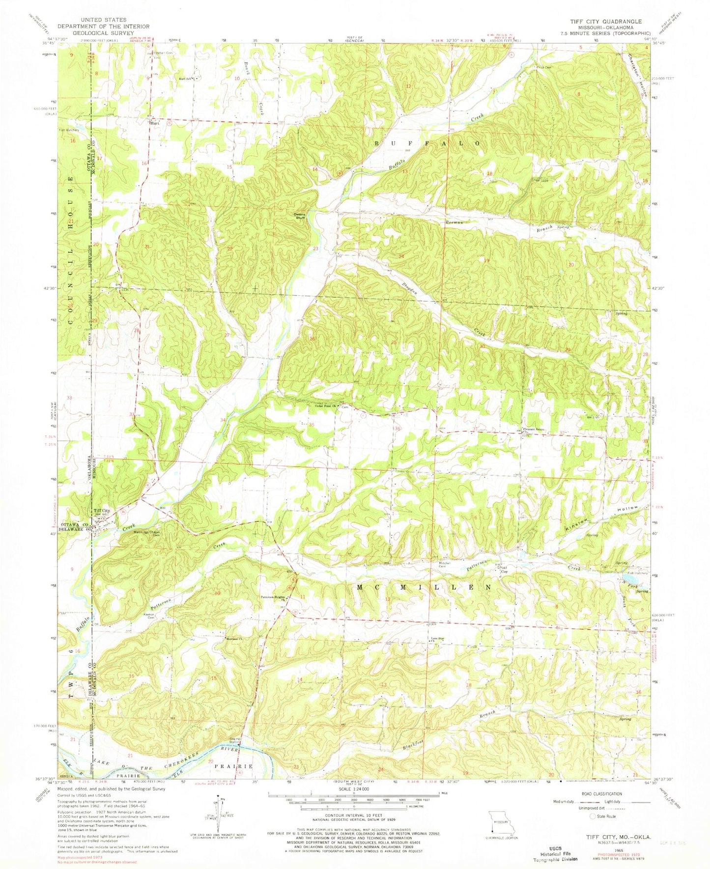 Classic USGS Tiff City Missouri 7.5'x7.5' Topo Map Image