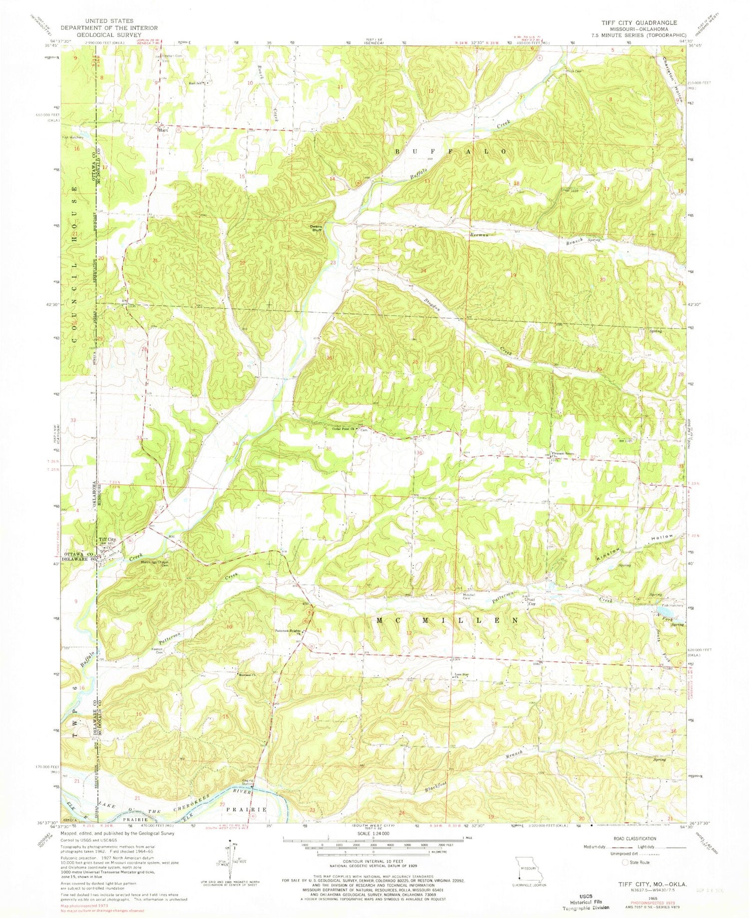 Classic USGS Tiff City Missouri 7.5'x7.5' Topo Map Image