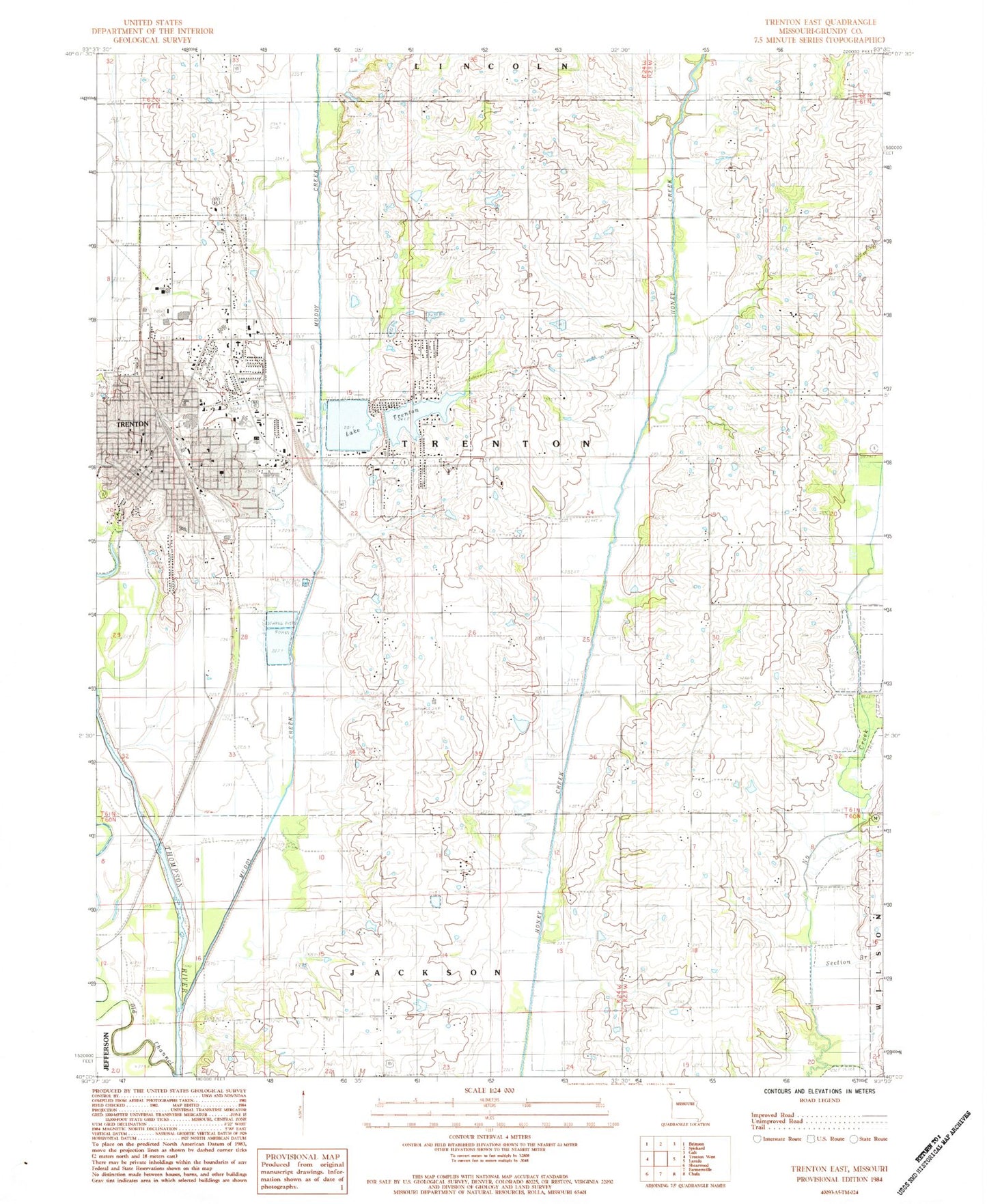 Classic USGS Trenton East Missouri 7.5'x7.5' Topo Map Image