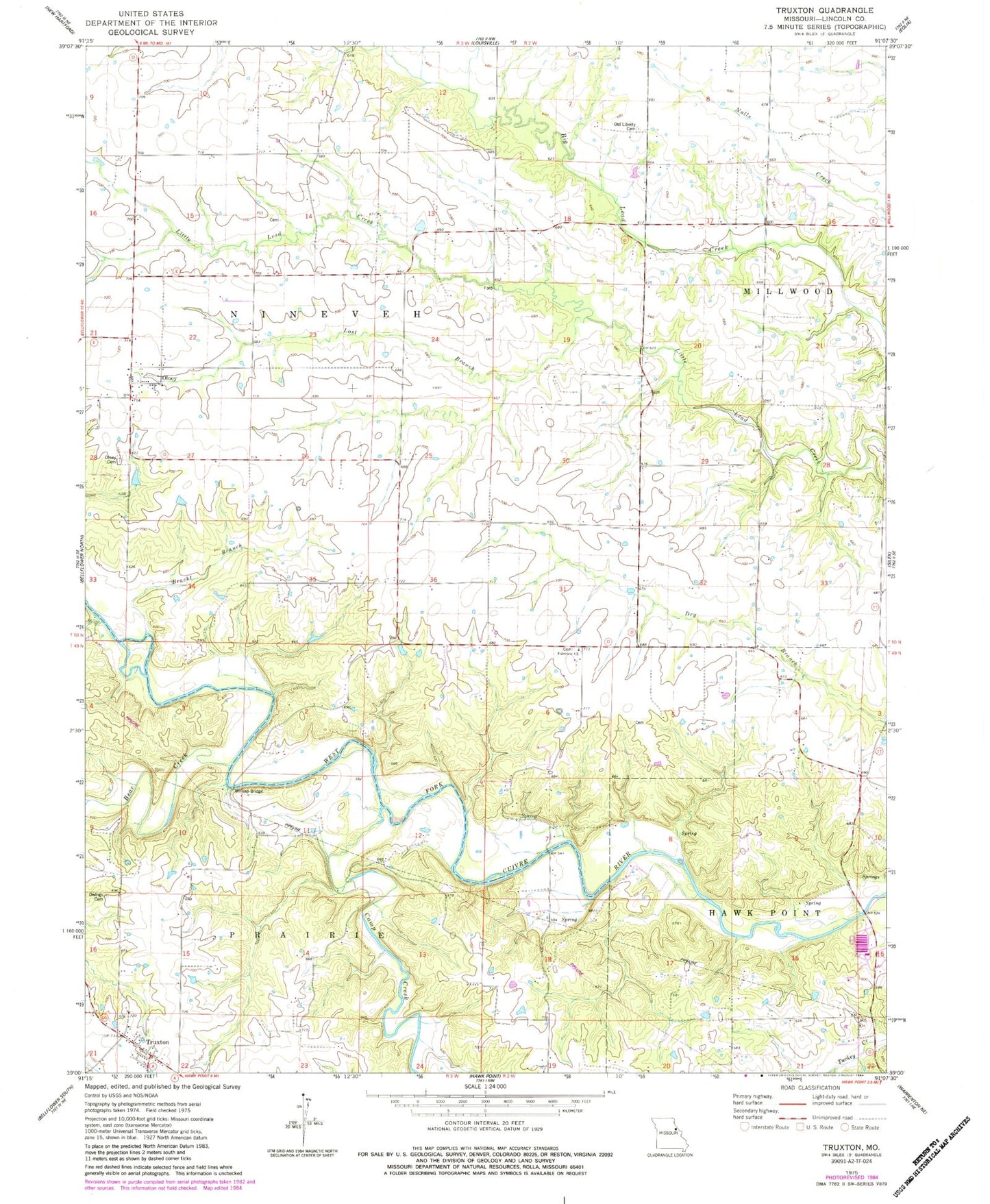 Classic USGS Truxton Missouri 7.5'x7.5' Topo Map Image