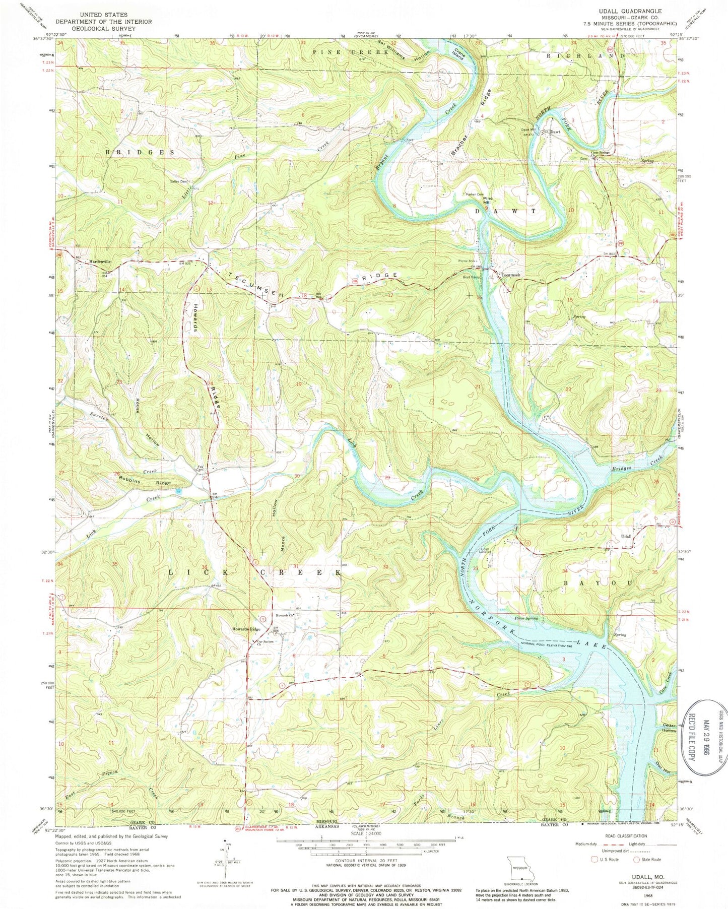 Classic USGS Udall Missouri 7.5'x7.5' Topo Map Image