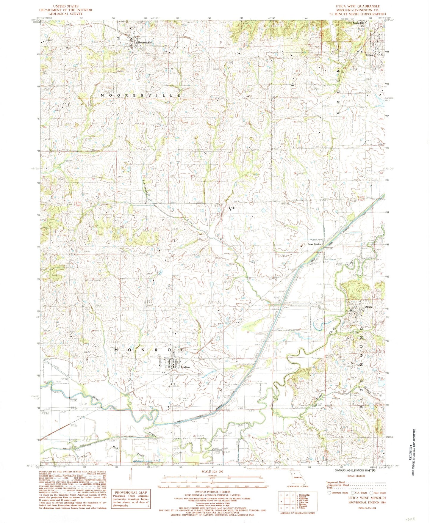 Classic USGS Utica West Missouri 7.5'x7.5' Topo Map Image