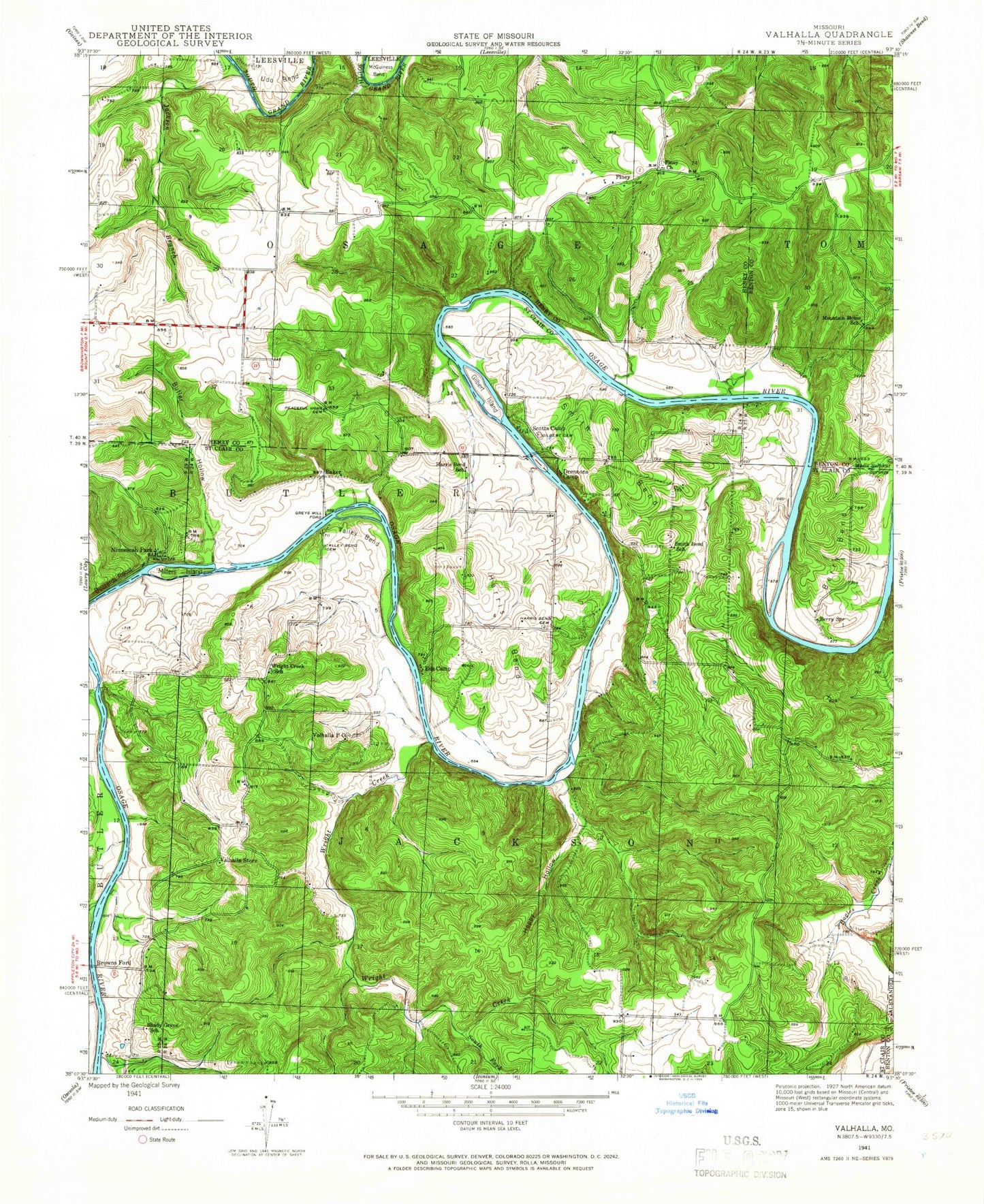 Classic USGS Ninnescah Park Missouri 7.5'x7.5' Topo Map Image