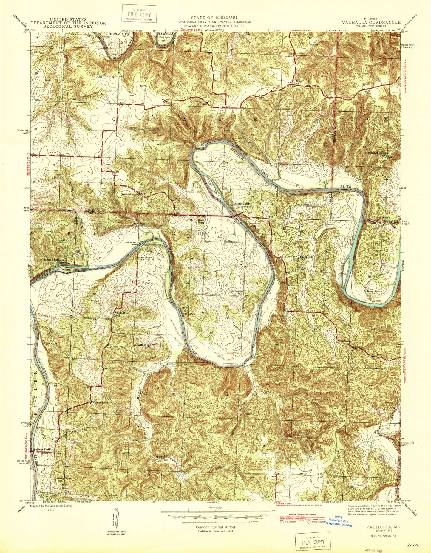 Classic USGS Ninnescah Park Missouri 7.5'x7.5' Topo Map Image