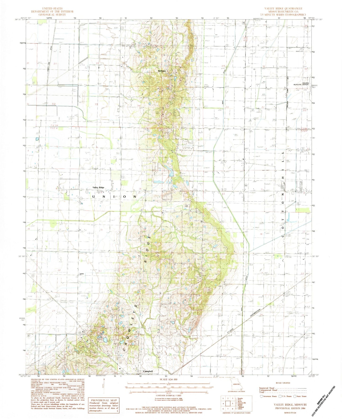Classic USGS Valley Ridge Missouri 7.5'x7.5' Topo Map Image