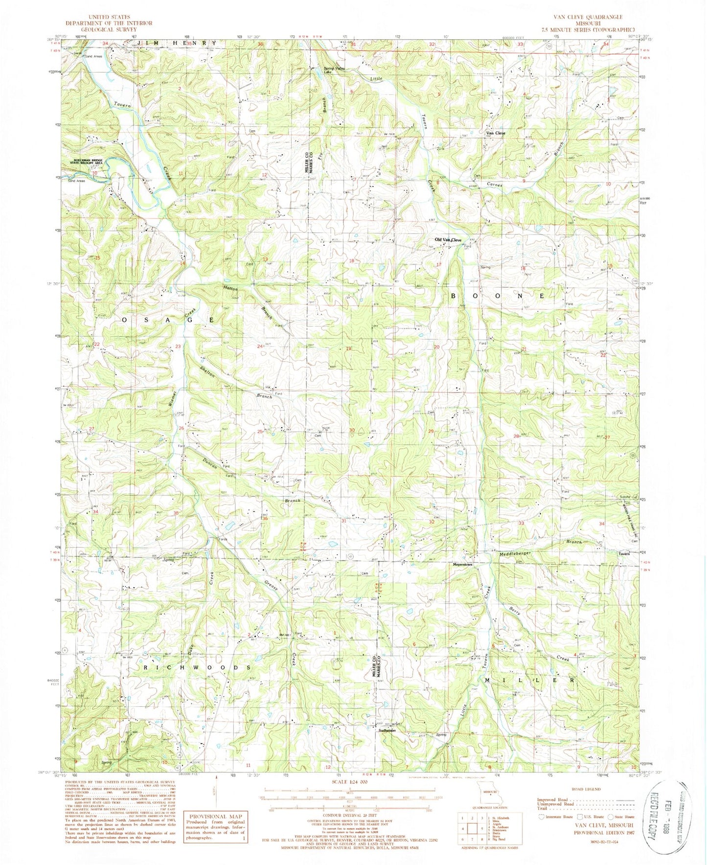 Classic USGS Van Cleve Missouri 7.5'x7.5' Topo Map Image