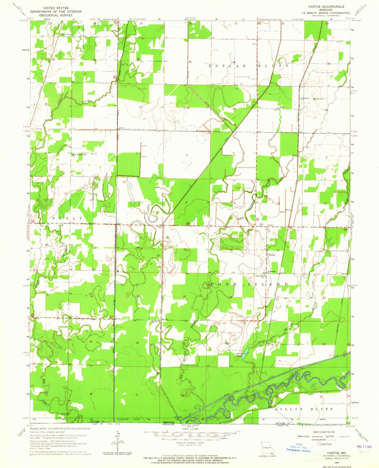 Classic USGS Vastus Missouri 7.5'x7.5' Topo Map Image