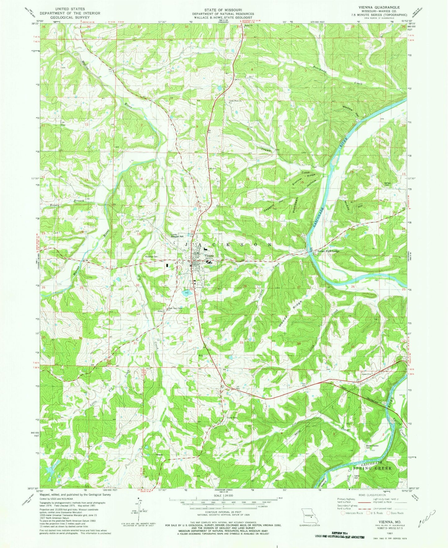 Classic USGS Vienna Missouri 7.5'x7.5' Topo Map Image
