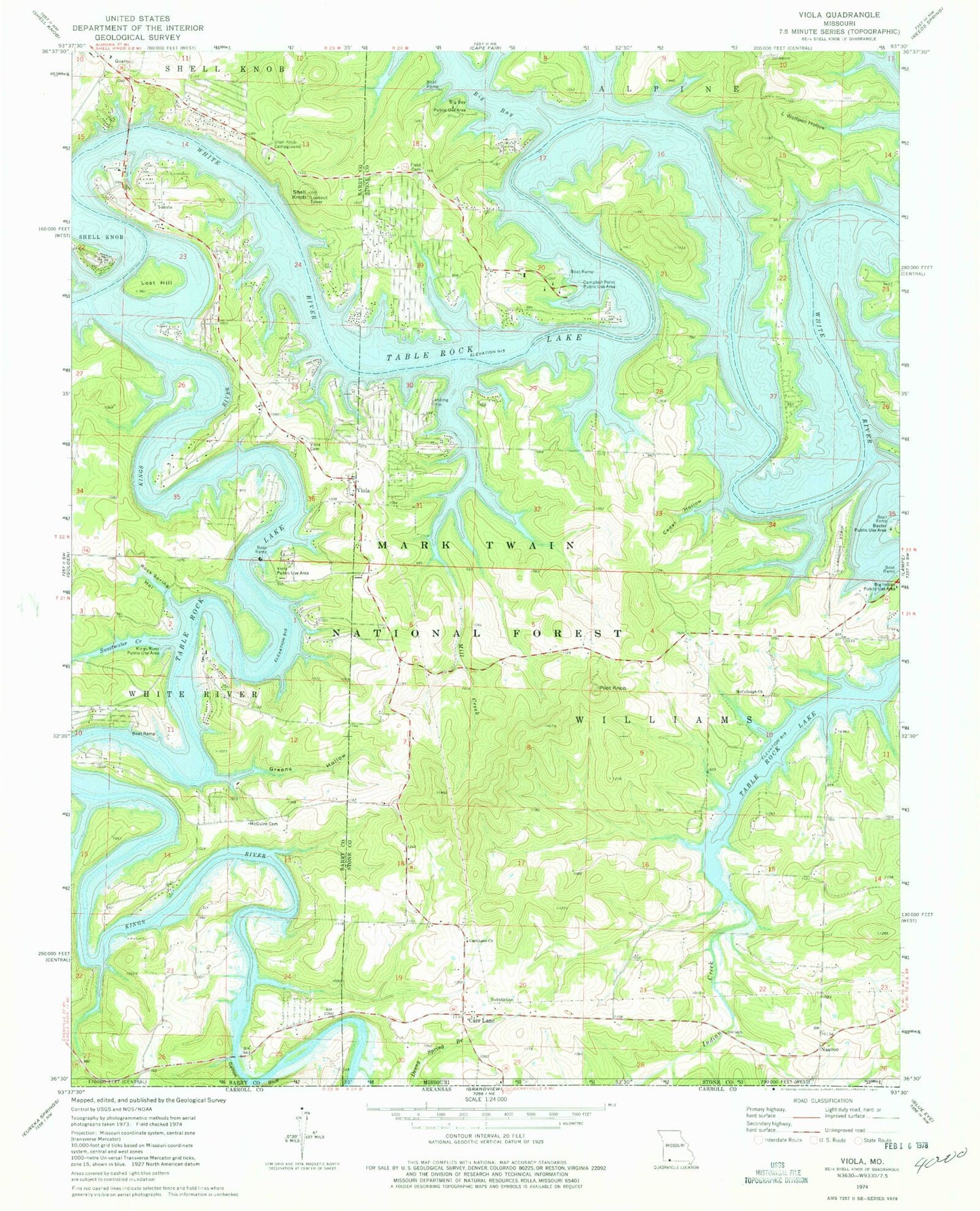 Classic USGS Viola Missouri 7.5'x7.5' Topo Map Image
