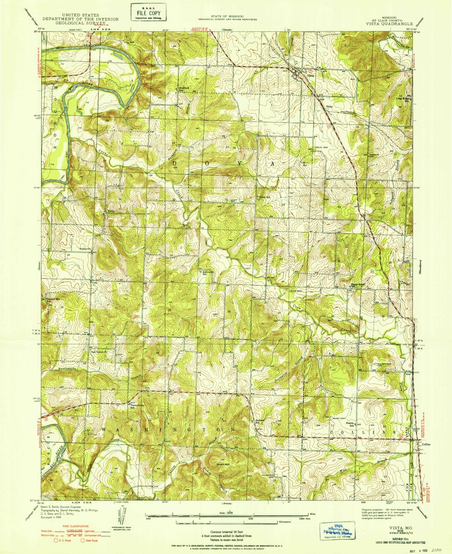 Classic USGS Vista Missouri 7.5'x7.5' Topo Map Image