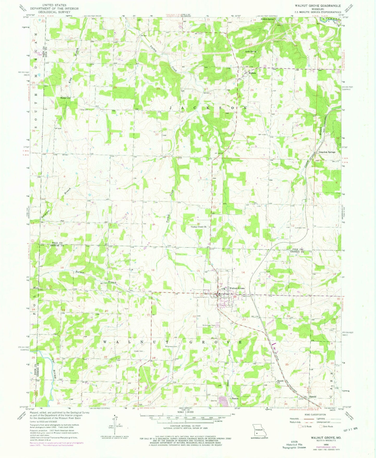 Classic USGS Walnut Grove Missouri 7.5'x7.5' Topo Map Image
