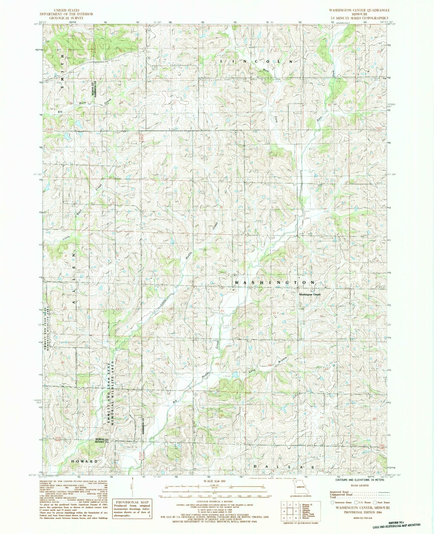 Classic USGS Washington Center Missouri 7.5'x7.5' Topo Map Image