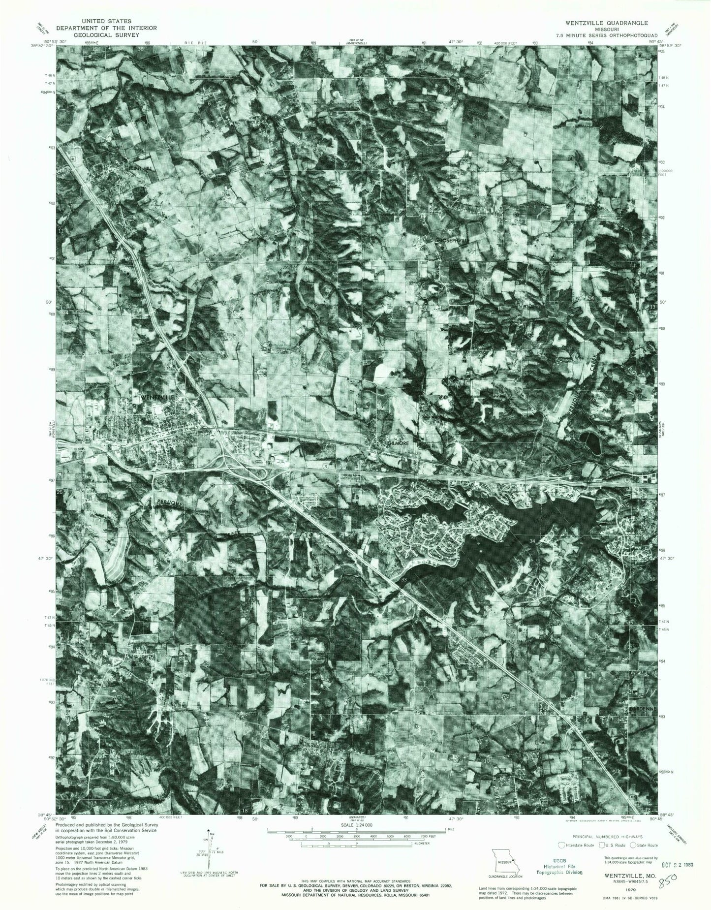 Classic USGS Wentzville Missouri 7.5'x7.5' Topo Map Image
