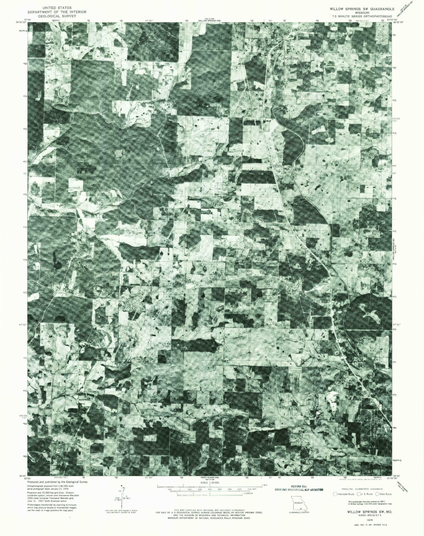 Classic USGS Pomona Missouri 7.5'x7.5' Topo Map Image