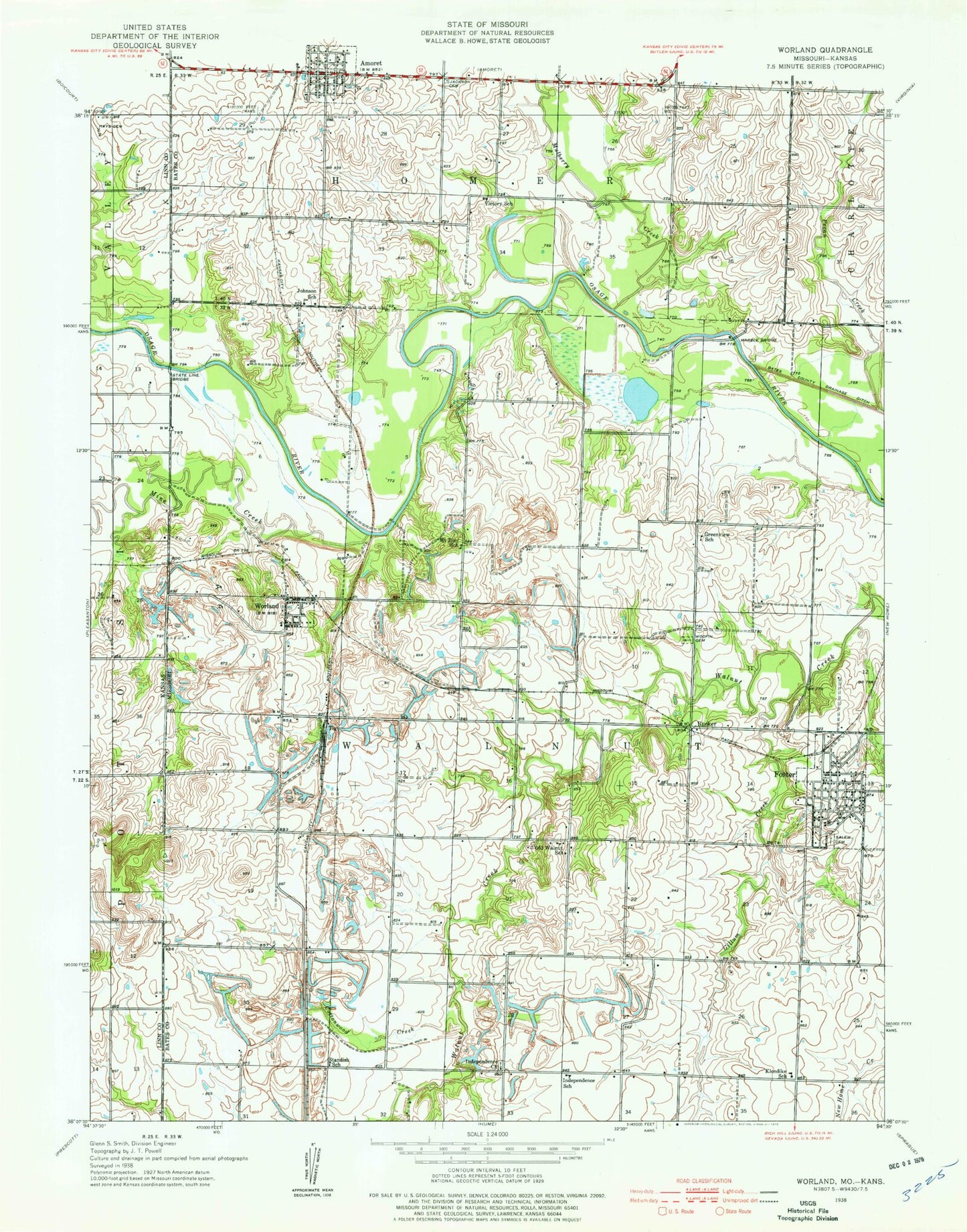 Classic USGS Worland Missouri 7.5'x7.5' Topo Map Image