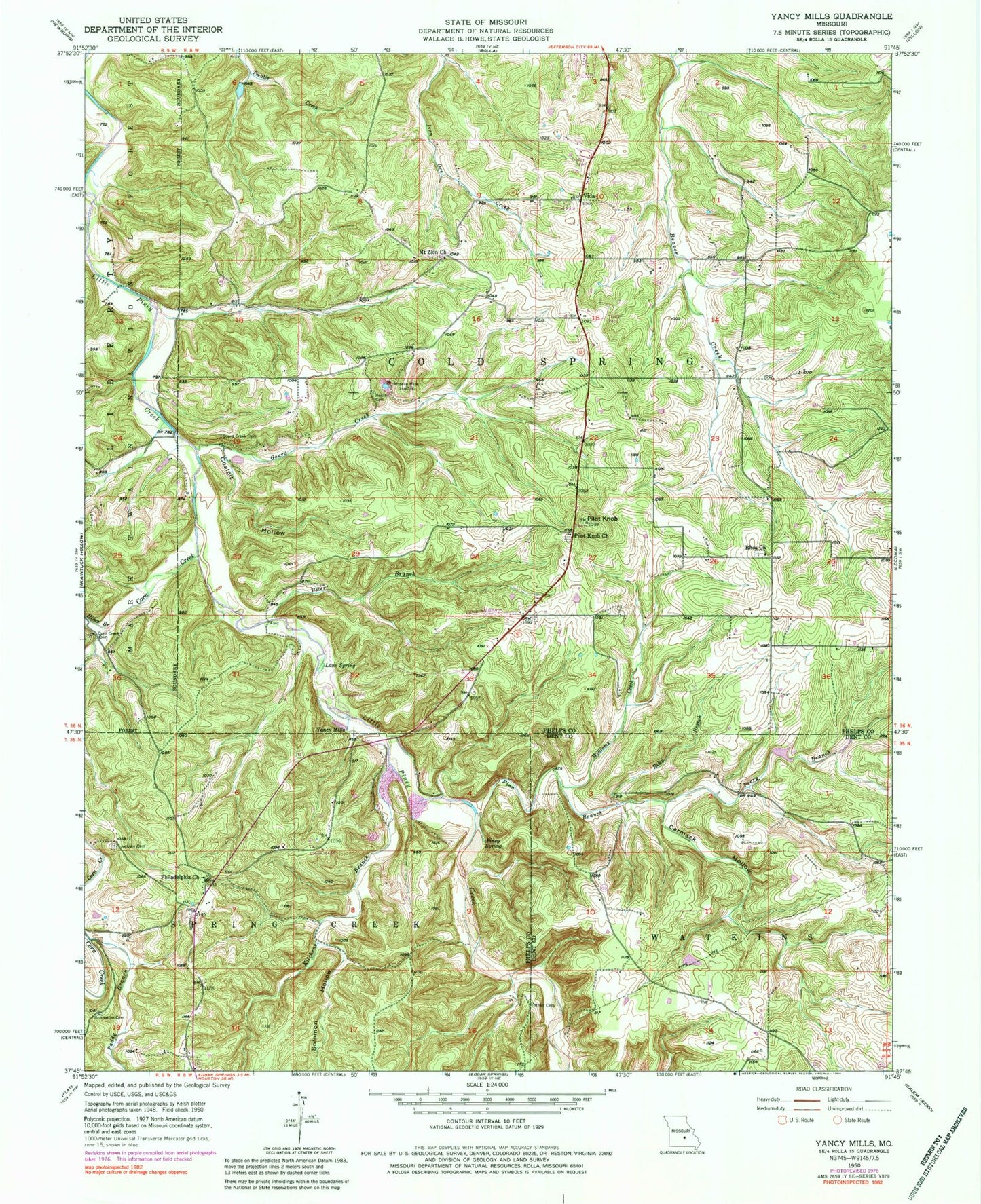 Classic USGS Yancy Mills Missouri 7.5'x7.5' Topo Map Image