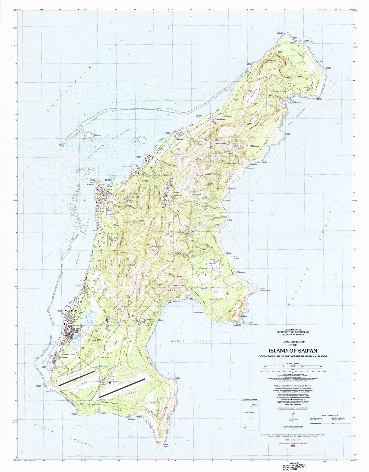 Classic USGS Island of Saipan Northern Mariana Islands 7.5'x7.5' Topo Map Image
