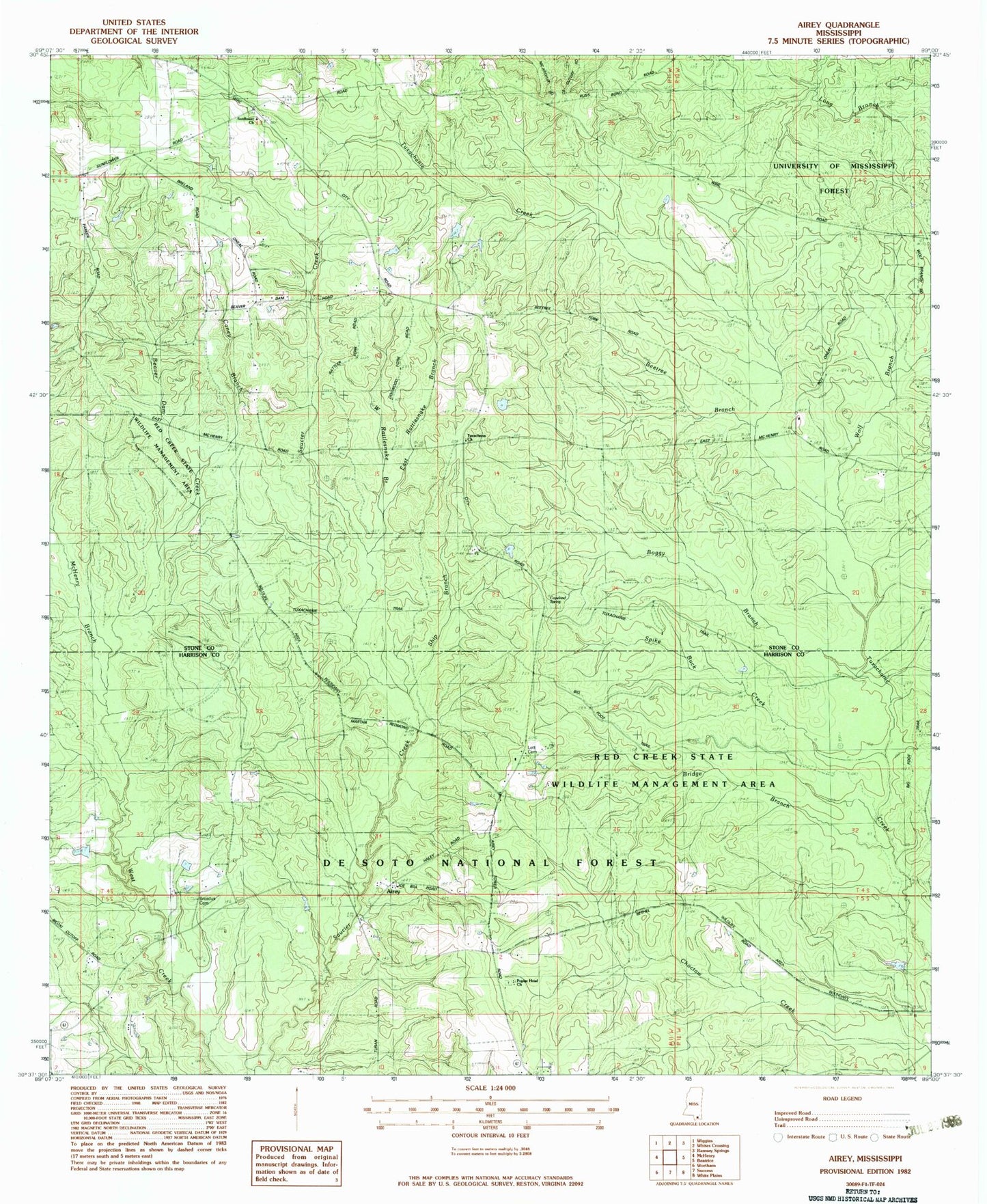 Classic USGS Airey Mississippi 7.5'x7.5' Topo Map Image